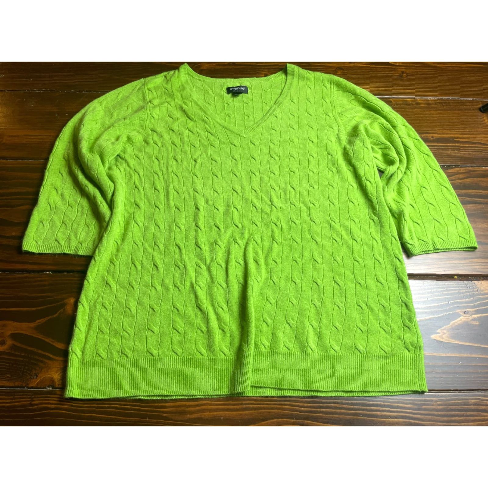 Avenue Avenue Sweater Women 18/20 Green Cable Knit Pullover Half Sleeve Long Sleeve Size XXL / US 16-18 / IT 52-54 - 2 Thumbnail