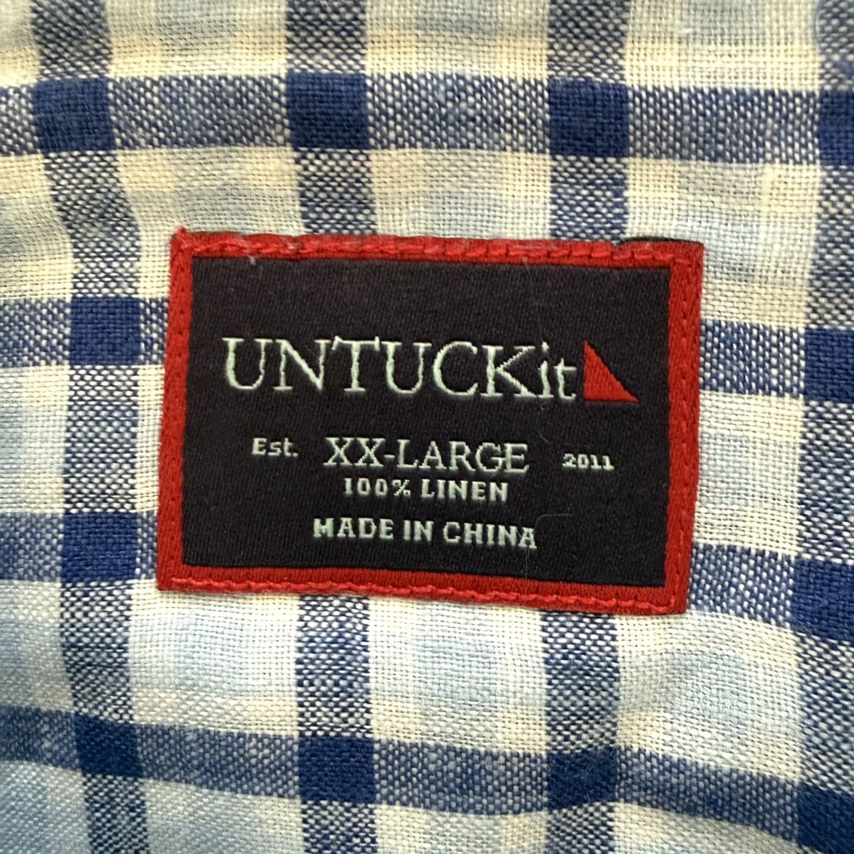 UNTUCKit UNTUCKit Mens XXL Blue Plaid Linen Button-Up Shirt Reg Fit Short Sleeve Size US XXL / EU 58 / 5 - 2 Thumbnail