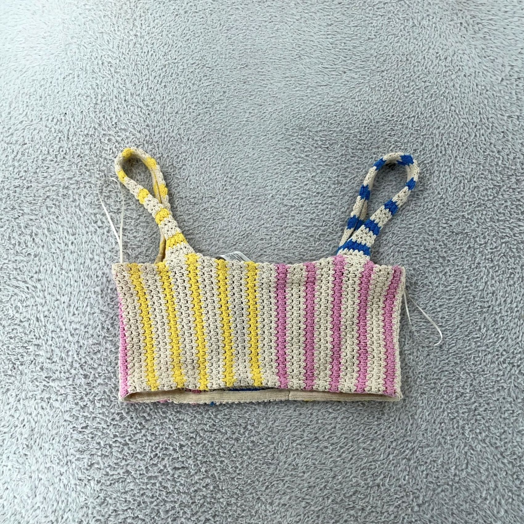 Zara Zara Crochet Knit Crop Tank Top Womens S Multicolor Festival Boho 1649/120 Tank Cropped Striped Sleeveless Square Neck Size S / US 4 / IT 40 - 2 Thumbnail