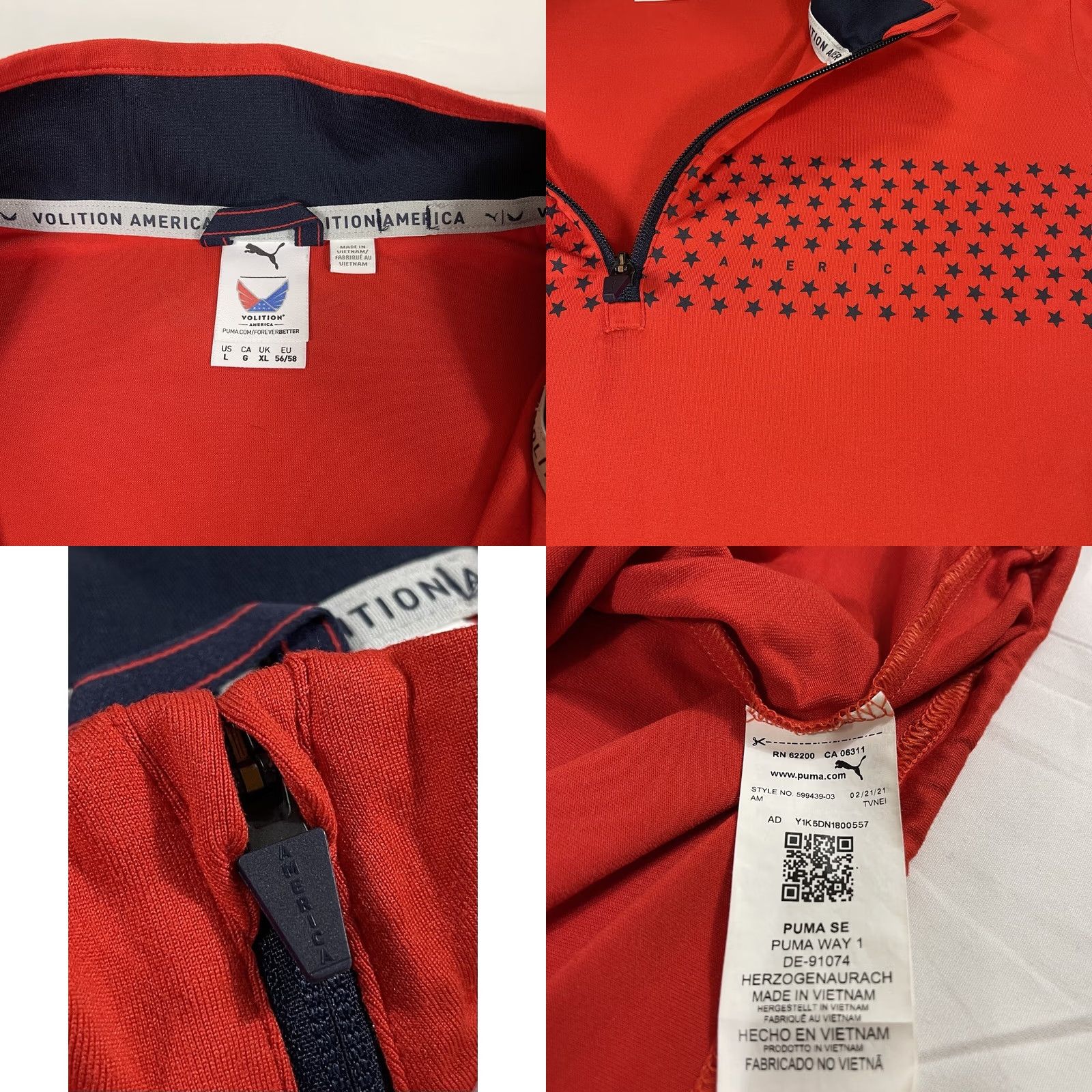 Puma PUMA Sz L Volition America 1/4 Zip Sweatshirt Golf Stars 599439-03 Red Pullover Mens L Red Stars Size US L / EU 52-54 / 3 - 8 Thumbnail