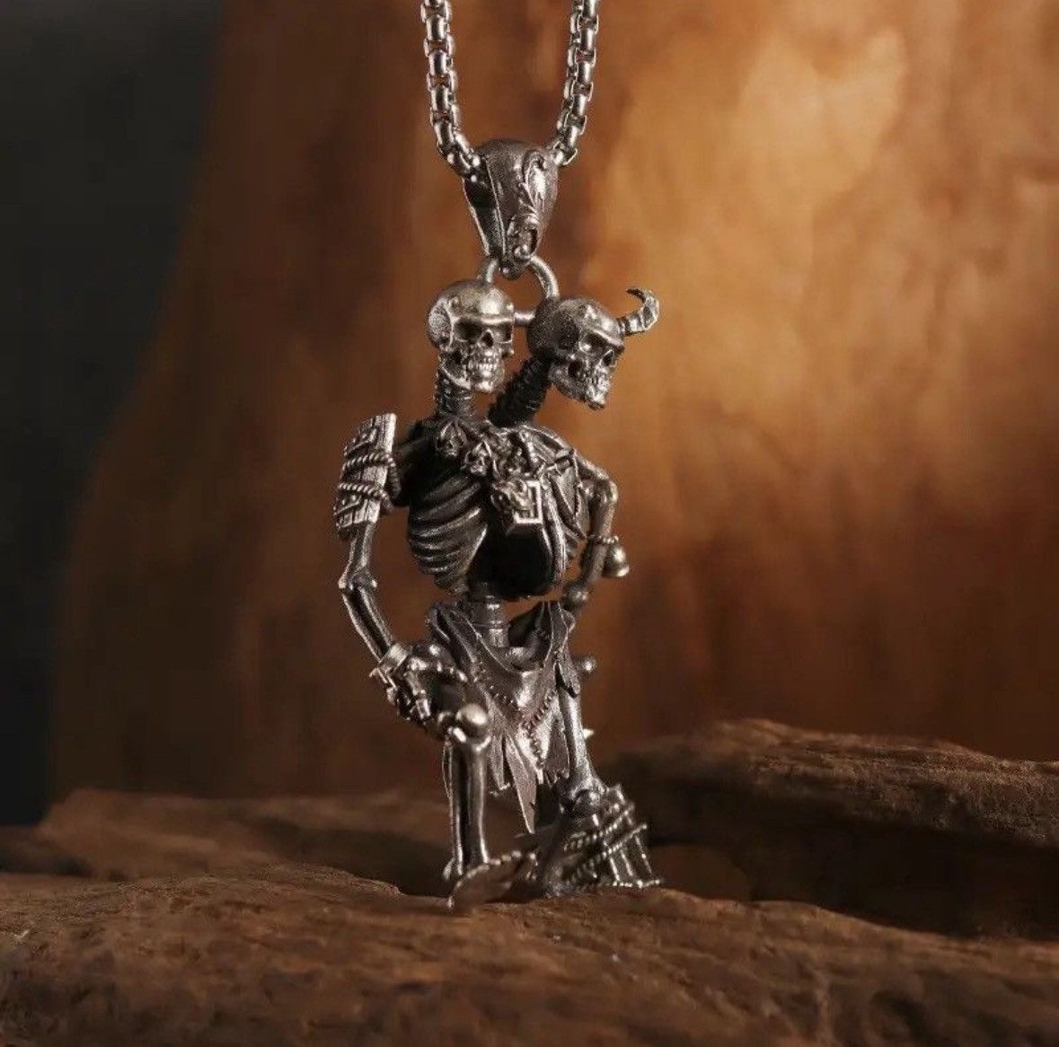 Jewelry Gothic Double Skull Pendant Necklaces Size ONE SIZE - 3 Thumbnail