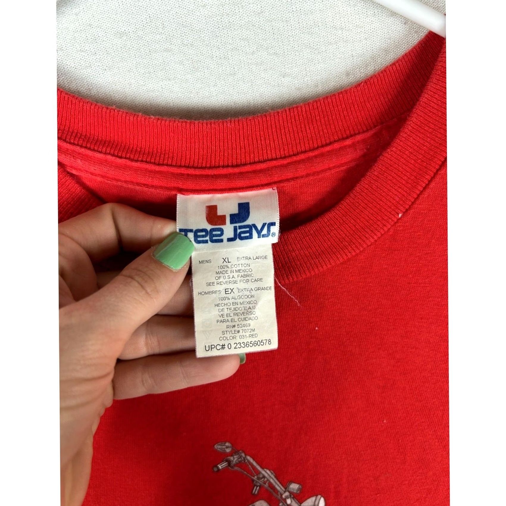 TEE JAYS Tee Jays T-Shirt Mens XL Red Graphic Print Short Sleeve Crew Neck Cotton Regular Binary Hawg Motorcycle Retro 90s Mens Size US XL / EU 56 / 4 - 3 Thumbnail