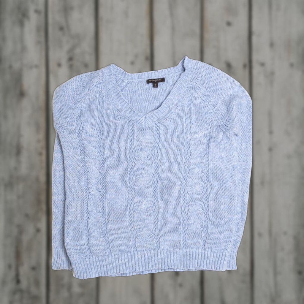 Banana Republic VINTAGE Banana Republic Fisherman Sweater Small Light Blue Cable Knit Size S / US 4 / IT 40 - 1 Thumbnail