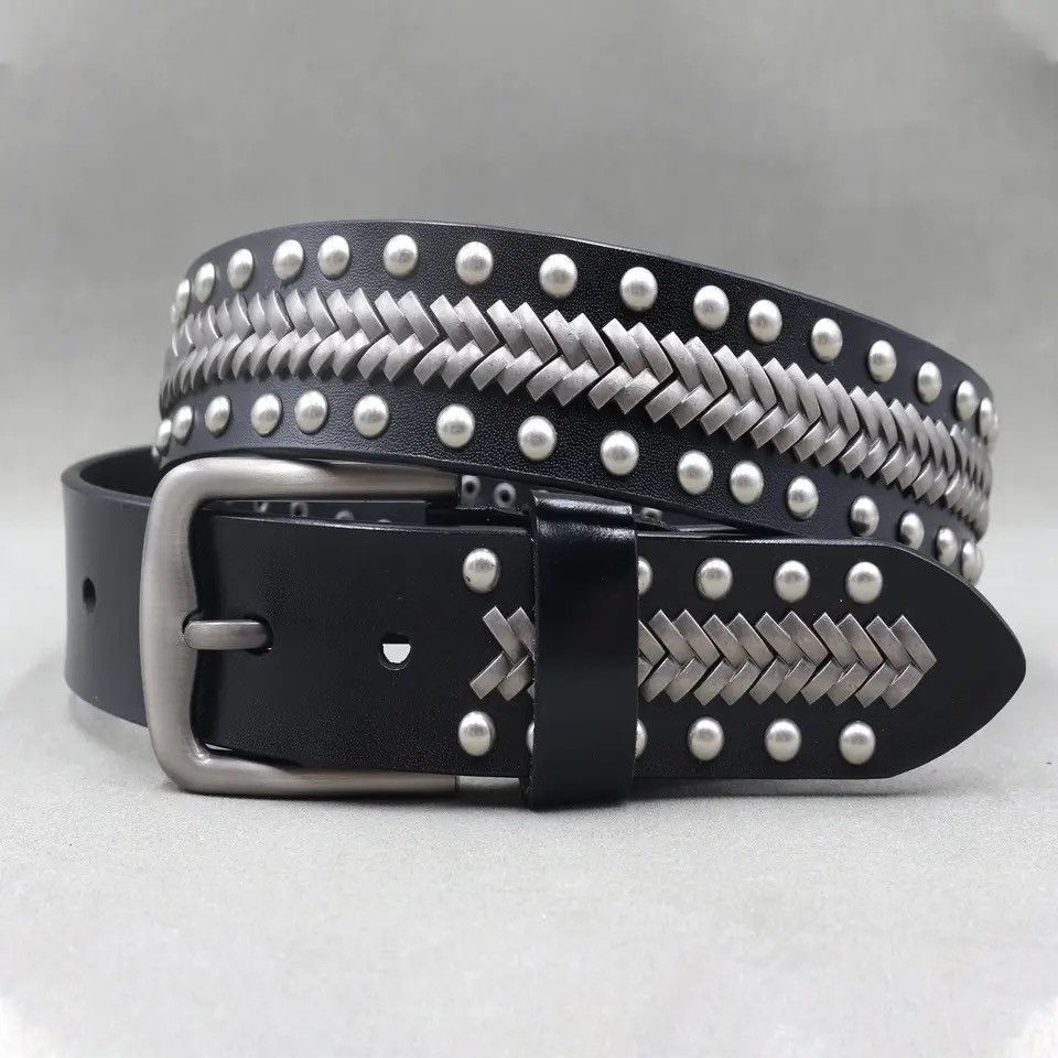 Other Rivets Decorated Twist Leather Belt Size ONE SIZE - 1 Thumbnail