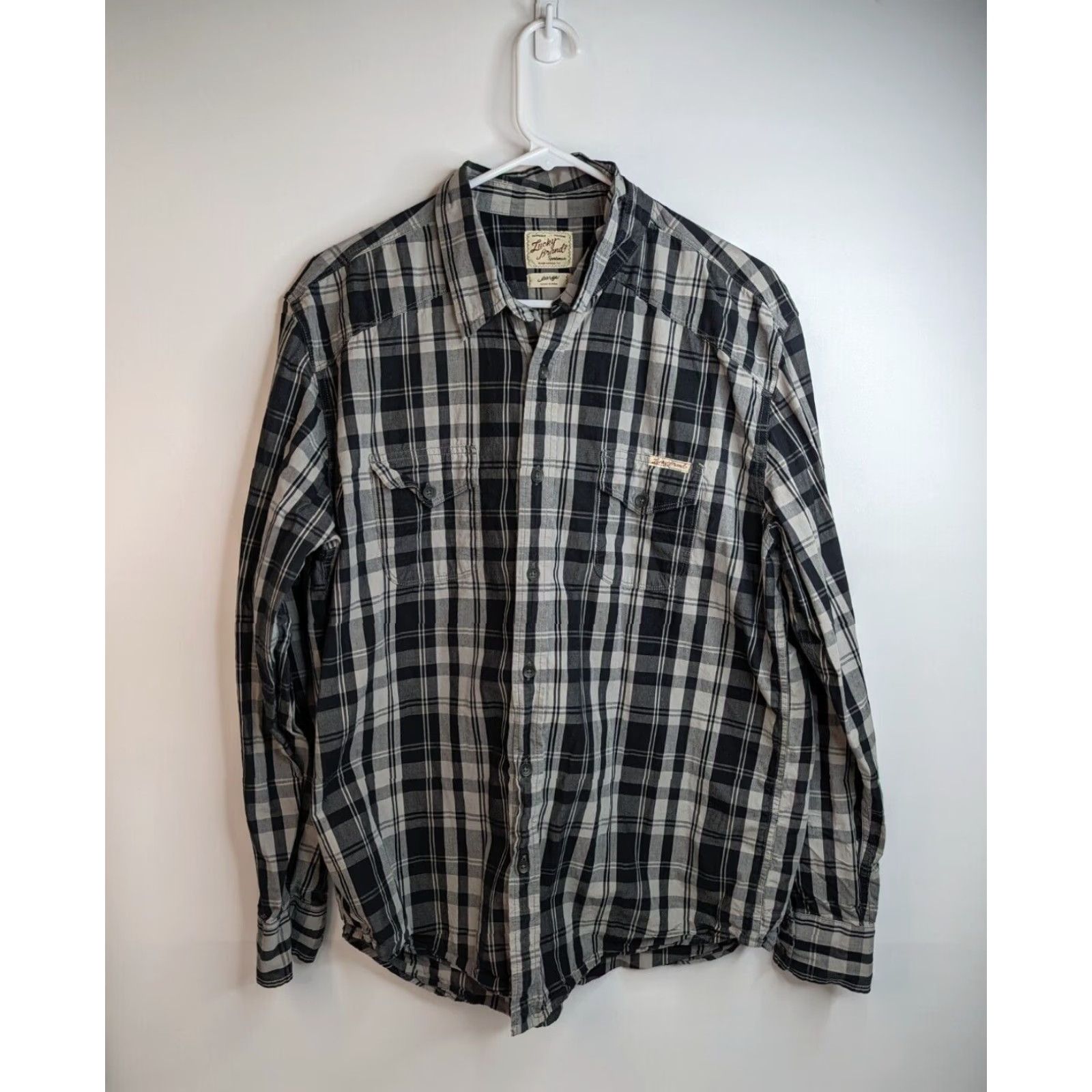 Lucky Brand Lucky Brand Shirt Mens Large Black/Grey Plaid Western Rodeo Button Up 7MD4434 Size US L / EU 52-54 / 3 - 2 Thumbnail