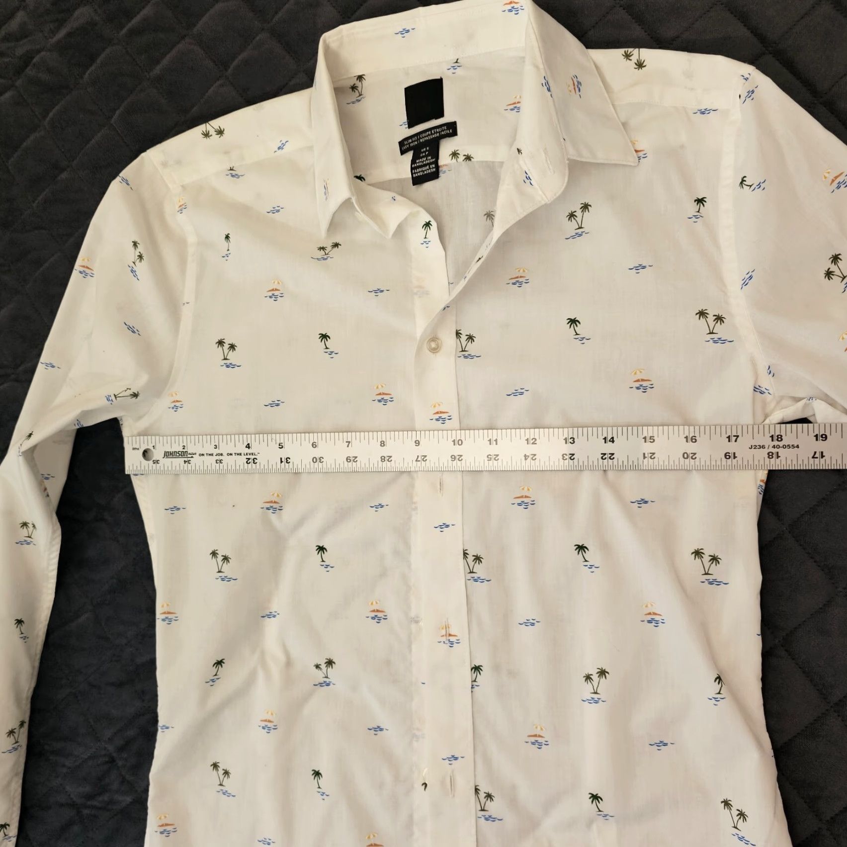 H&M H&M Shirt Men Button-Down White Palm Trees Print Long Sleeve Size S Geometric Pattern Cotton Blend Reg Fit Size US S / EU 44-46 / 1 - 6 Thumbnail