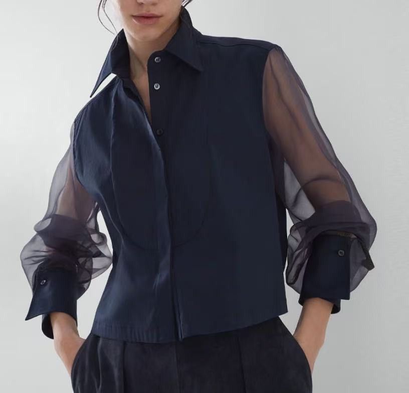 Brunello Cucinelli Brunello Cucinelli Dark Blue Silk Long Sleeve Shirt K26WX Size M / US 6-8 / IT 42-44 - 8 Thumbnail
