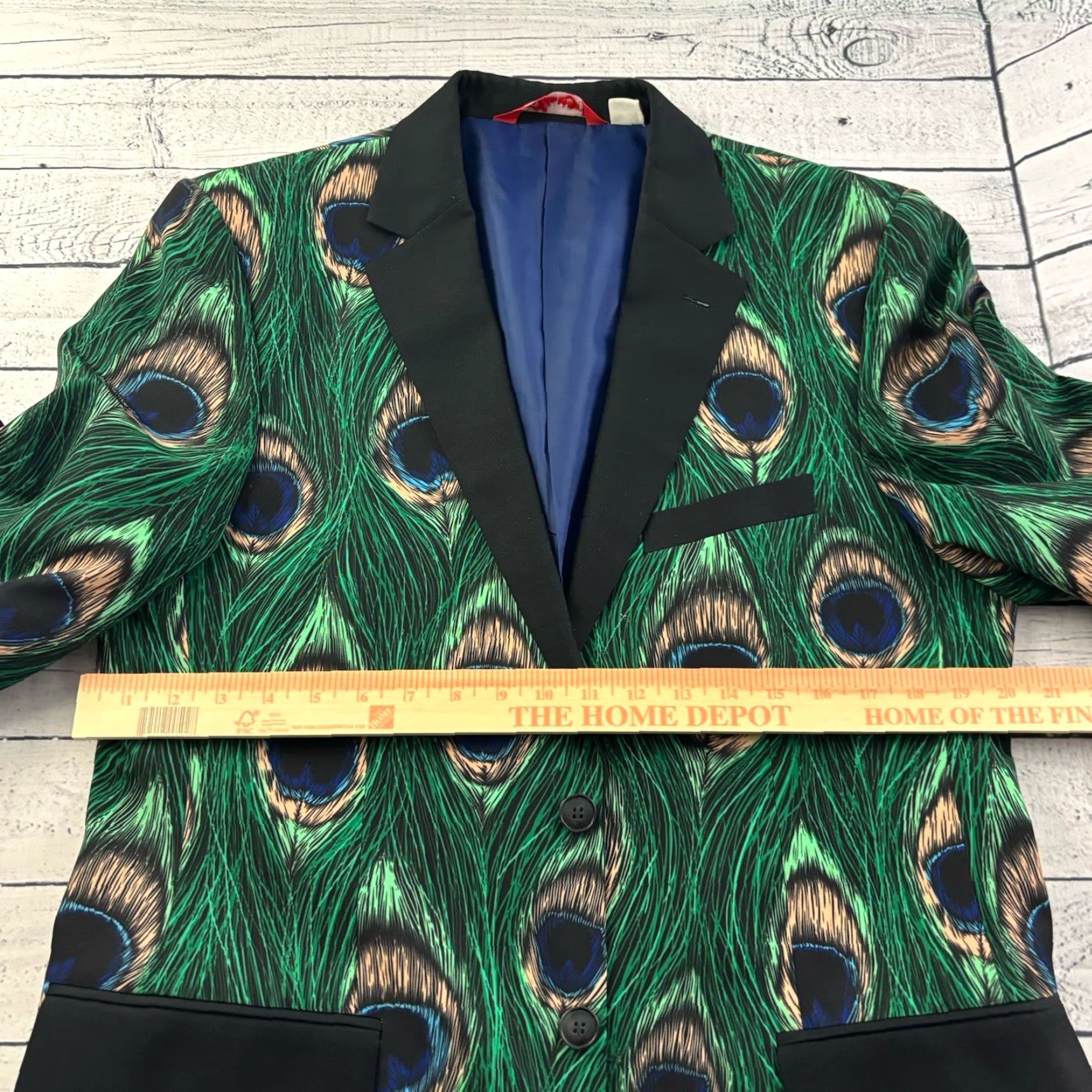Vintage Shinesty Blazer Men's 42 Green Peacock Print St. Patrick's Day Two-Button Size 42R - 3 Thumbnail