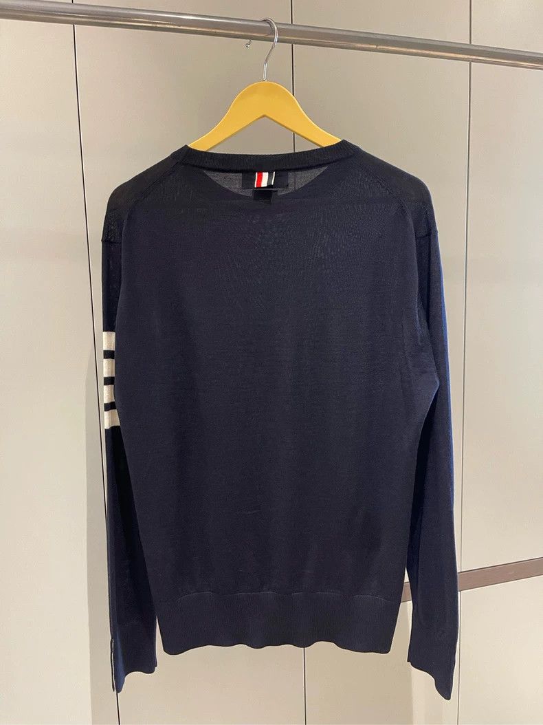 Thom Browne Thom Browne Dark blue classic four-striped round-neck knitt Size US L / EU 52-54 / 3 - 3 Thumbnail