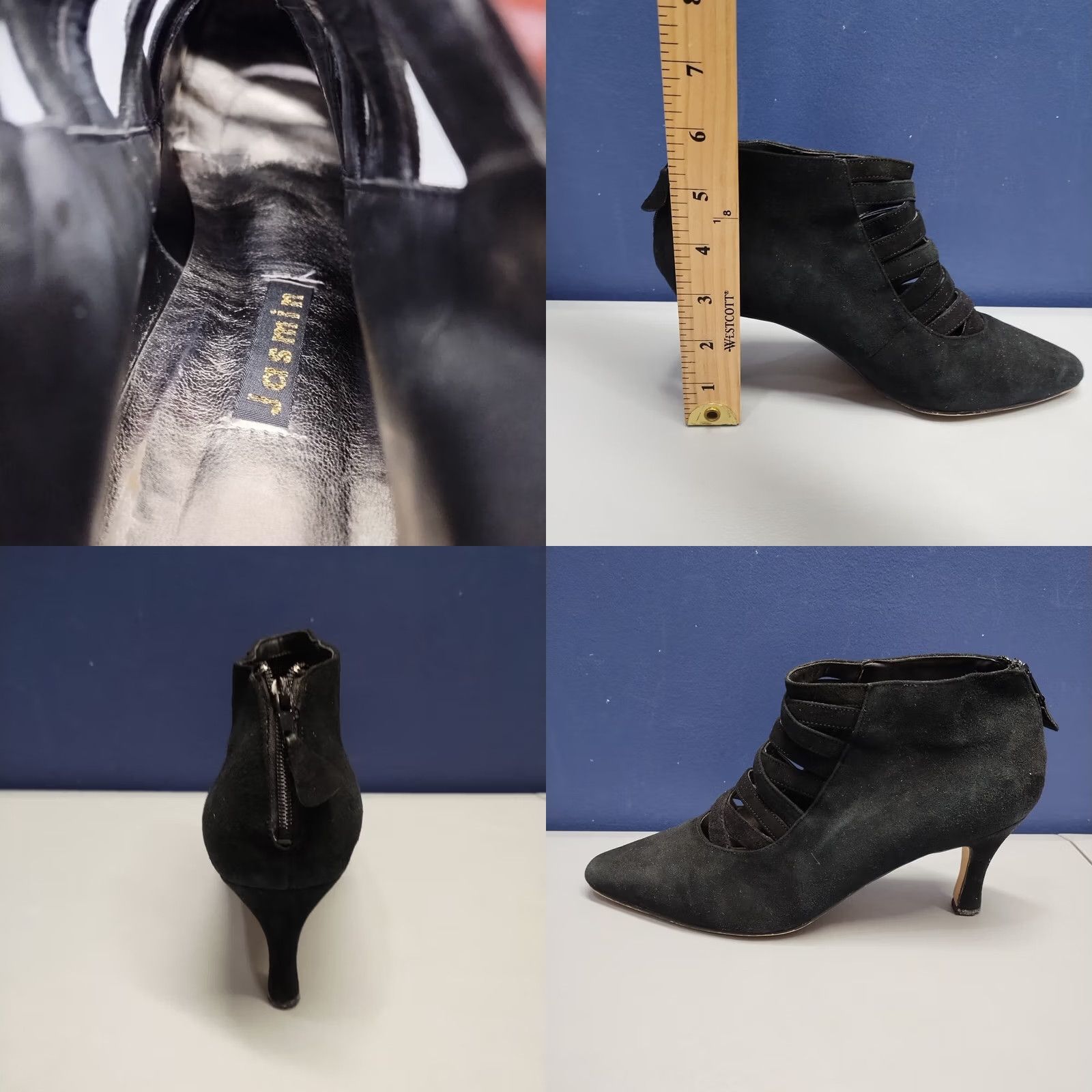 Vintage Jasmine Pump Heel Womens Size 7 Black Fine Leather Pointed Toe Back Zipper Size US 7 / IT 37 - 8 Thumbnail