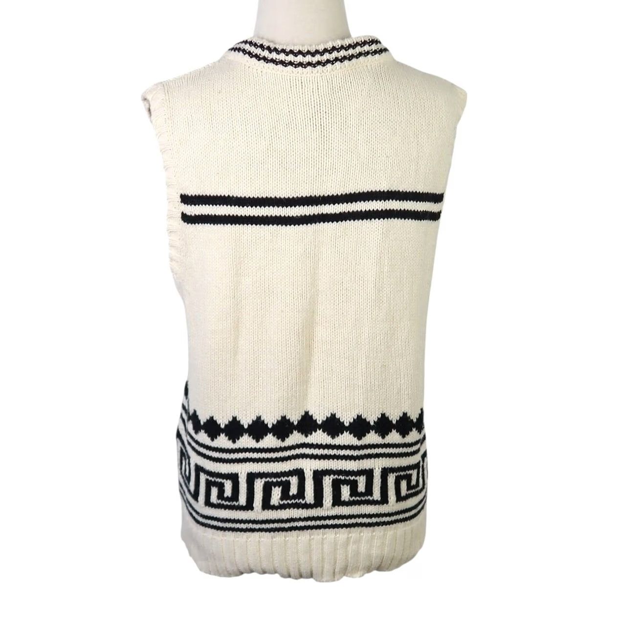 KULE Kule Dakota Intarsia Sweater Vest Cream Black S Vest Women V-Neck Geometric Knit Cotton Nylon Wool Sleeveless Casual Fall Winter Spring Mens Womens? Size S / US 4 / IT 40 - 4 Thumbnail