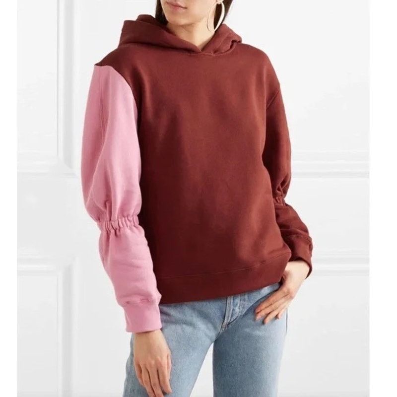 Tibi Tibi Two-Tone Burgundy Pink Cotton-Jersey Hooded Sweatshirt Size XXS / US 00 / IT 34 - 1 Thumbnail
