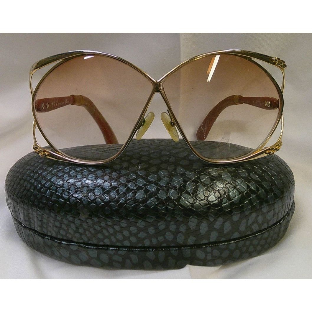 Dior Vintage Christian Dior Butterfly Sunglasses Gold Frame & Bro Size ONE SIZE - 1 Thumbnail