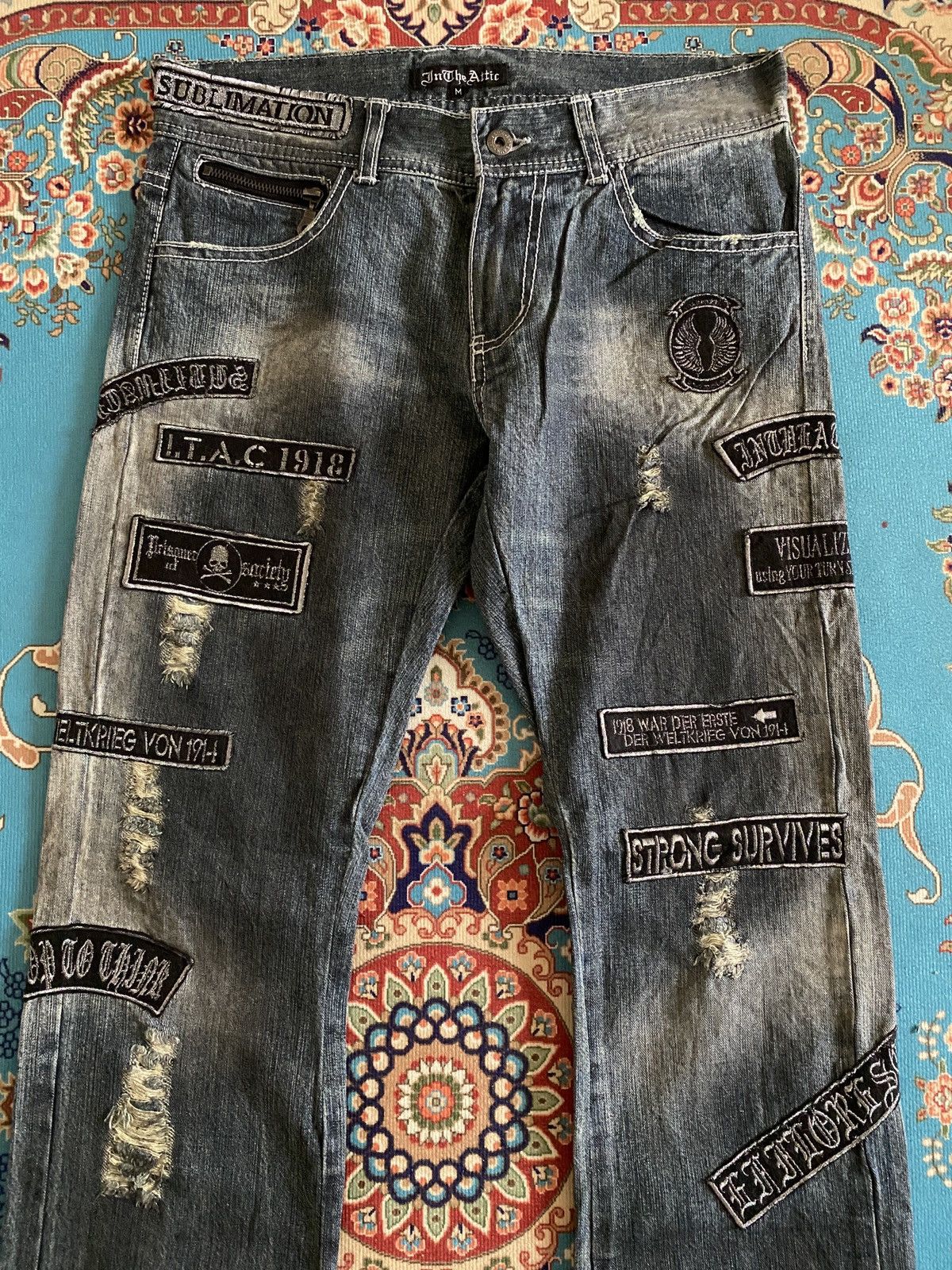 In The Attic In The Attic Japan Sublimation Patchwork Punk Denim Size US 31 - 4 Thumbnail