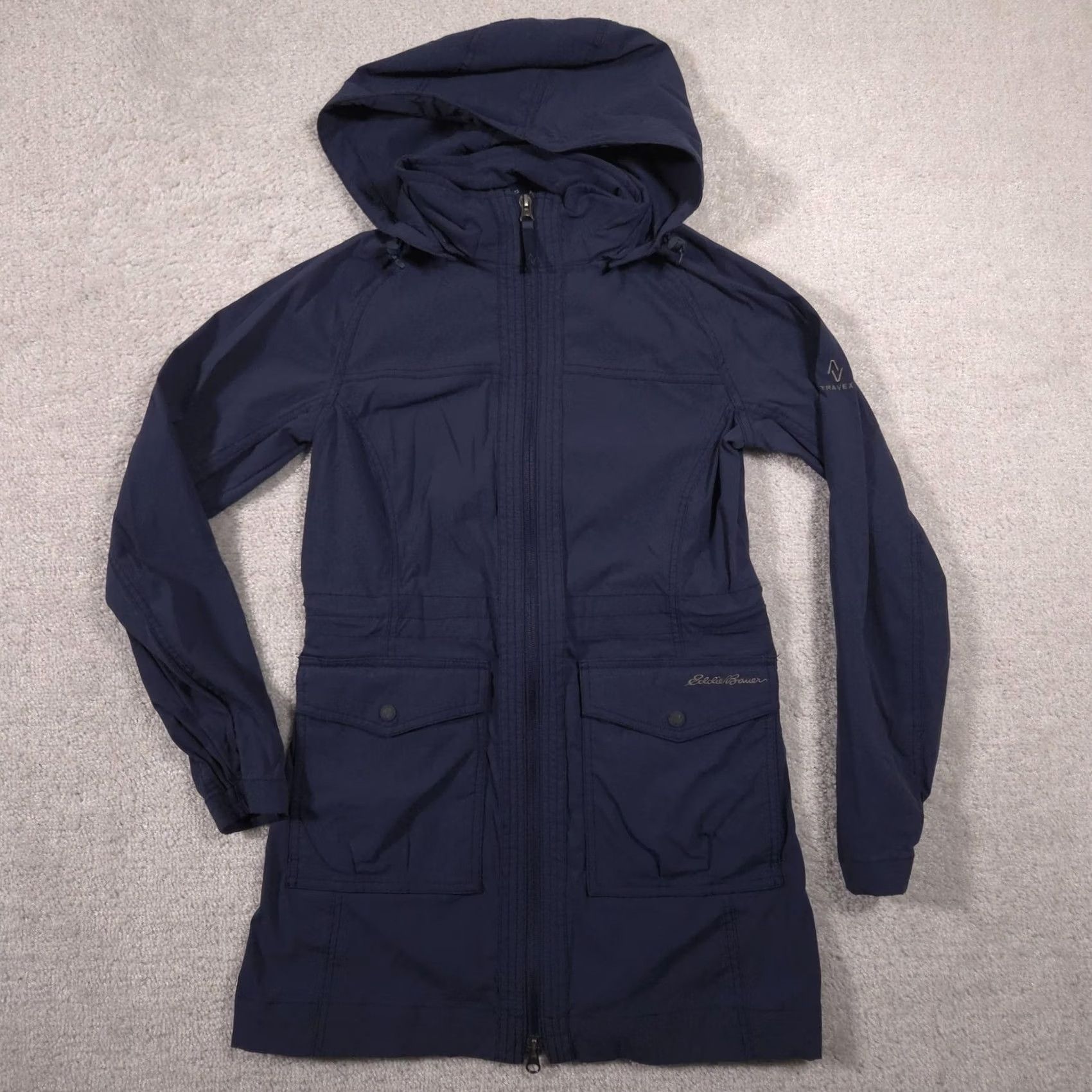 Eddie Bauer VINTAGE Coat Womens Petite XS Blue Travex Hooded Rain Softshell Full Zip Size XS / US 0-2 / IT 36-38 - 2 Thumbnail