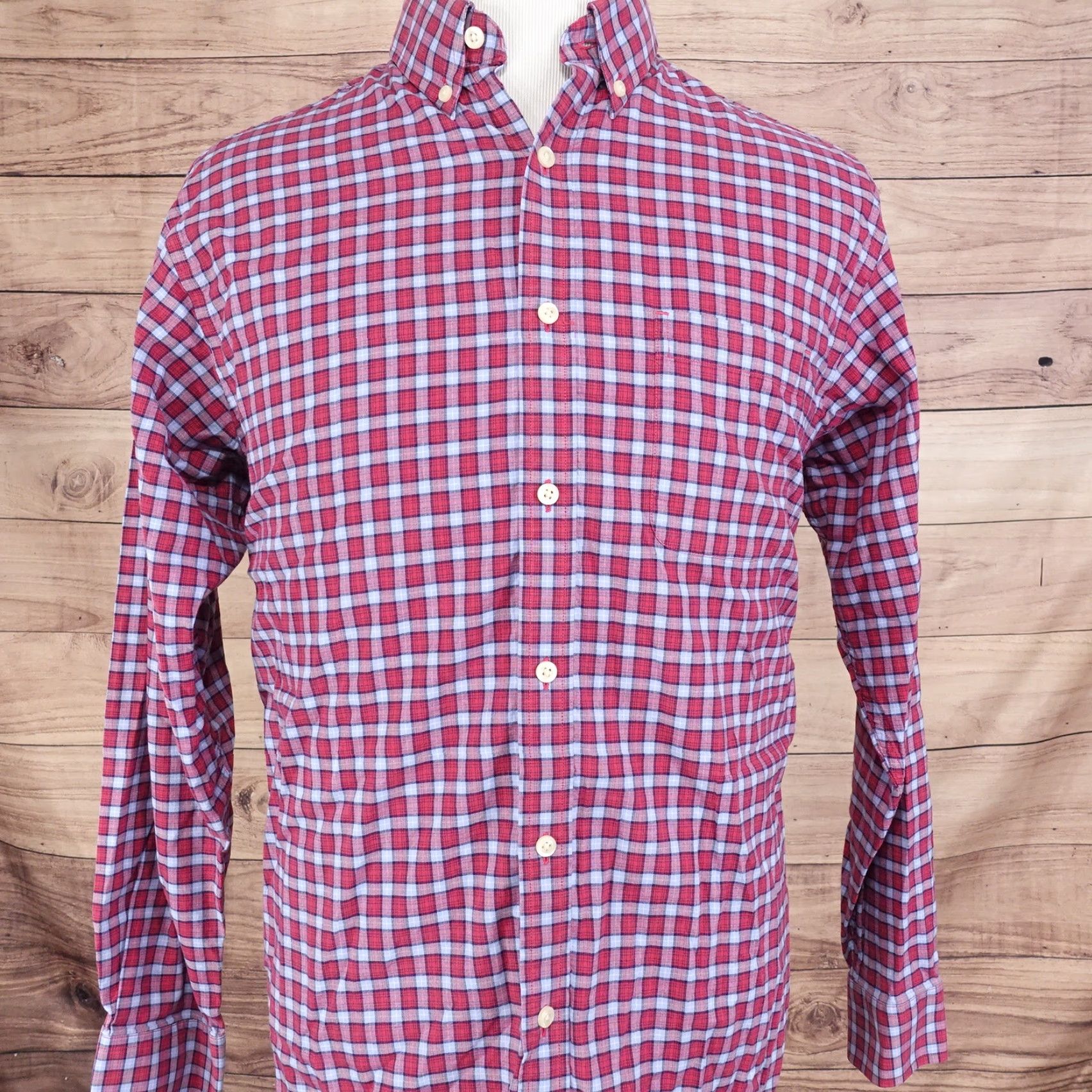 Roundtree & Yorke ROUND TREE & YORKE Plaid Button-Up Shirt, Long Sleeve, Red Blue, Men's Size L Size US L / EU 52-54 / 3 - 3 Thumbnail