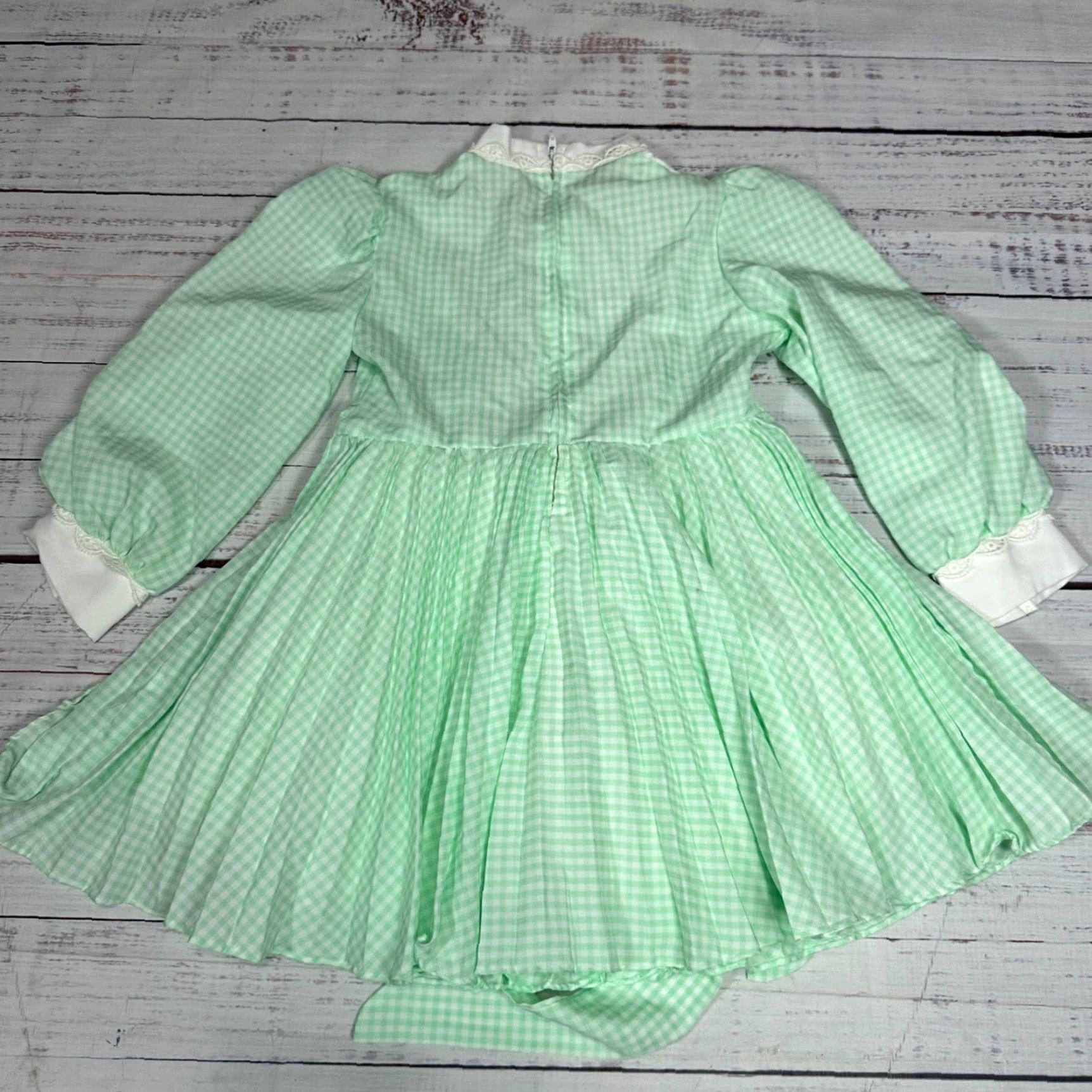 Vintage Vtg Beautique Chris Lynch Long Sleeve Green Gingham Check Dress Sz 6 Tie Waist Girls Size US S / EU 44-46 / 1 - 5 Thumbnail