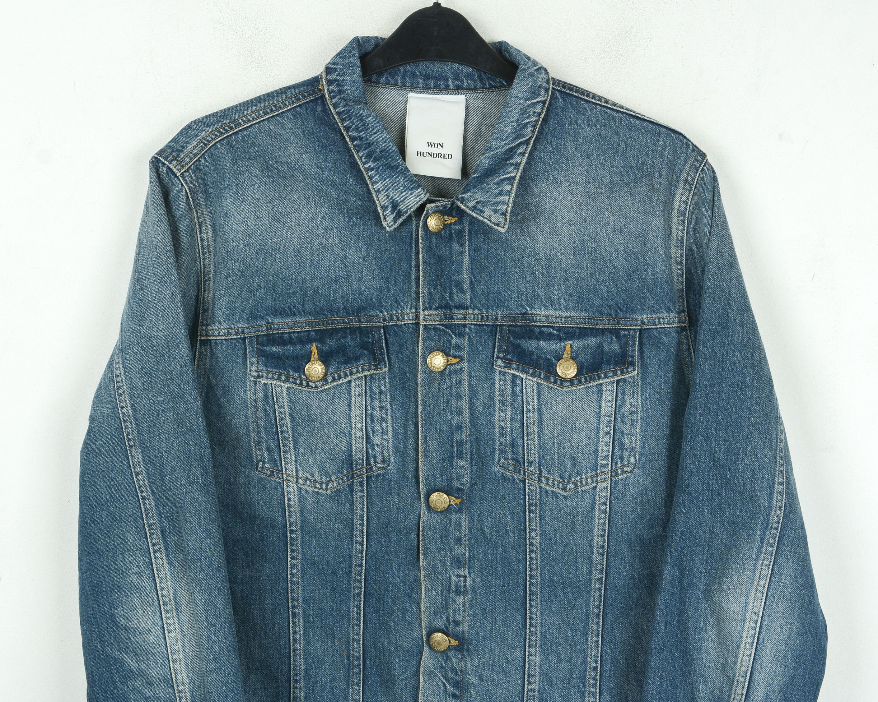 Won Hundred Fourteen Bay XL Denim Jacket Coat Stonewash Button Up Top Size US XL / EU 56 / 4 - 2 Thumbnail