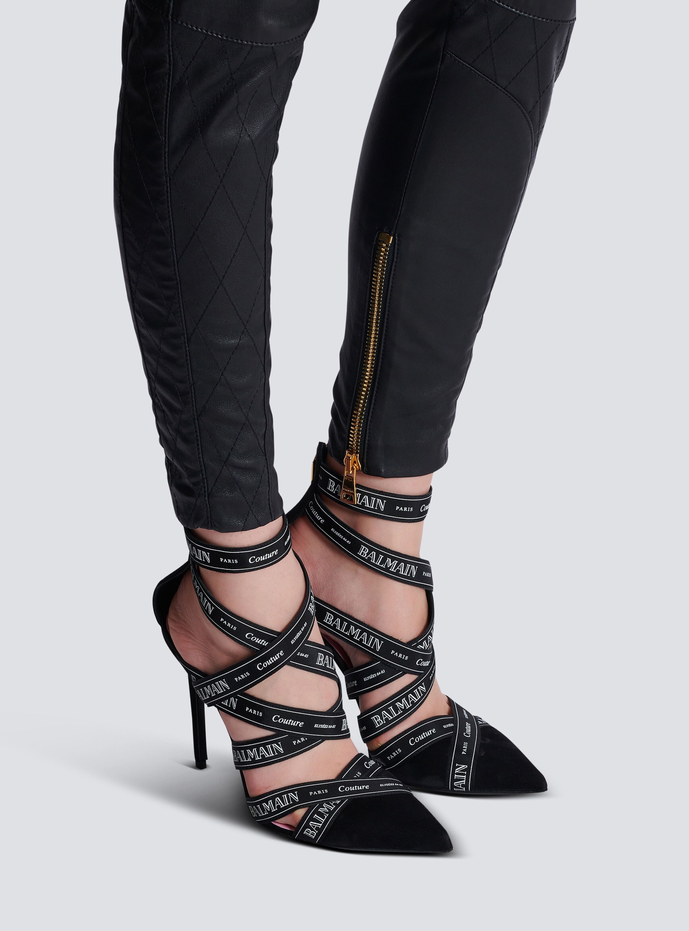 Balmain o1s1wg111225 Suede Pumps With Logo Ribbon in Black Size US 8 / IT 38 - 8 Thumbnail