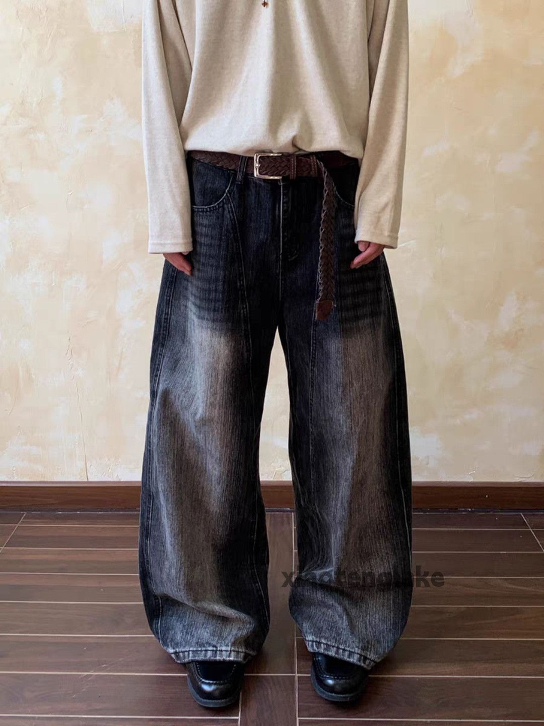 Jean Custom washed faded flared hiphop yuppie baggy jeans Size US 32 / EU 48 - 2 Thumbnail