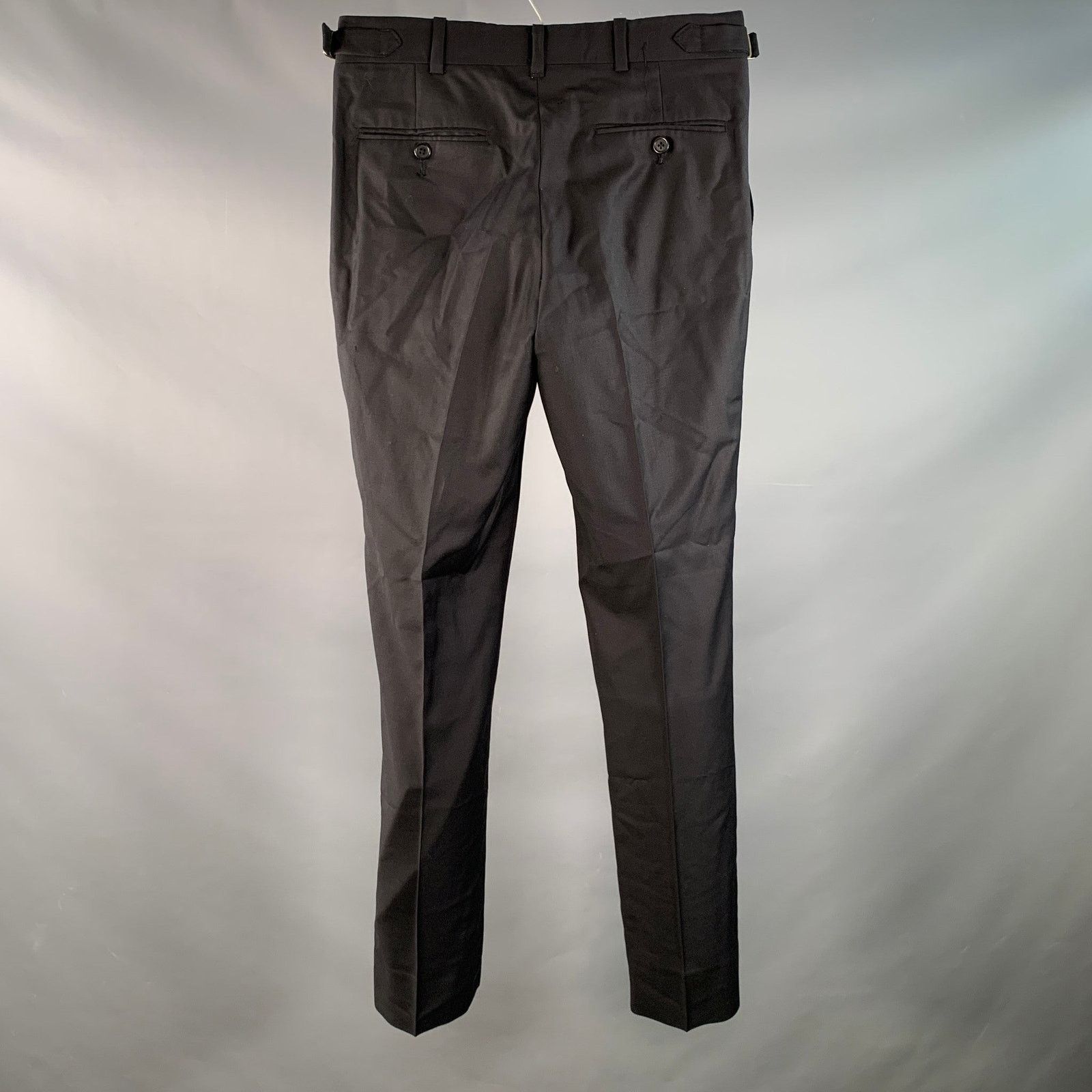 David August DAVID AUGUST Size 32 Black Wool Twill Flat Front Dress Pants Size US 32 / EU 48 - 2 Thumbnail