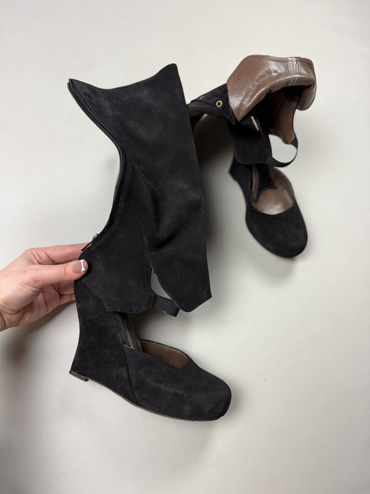 Marni Marni Suede Cut-out High Wedge Over The Knee Boots Shoes Size US 6 / IT 36 - 16 Thumbnail