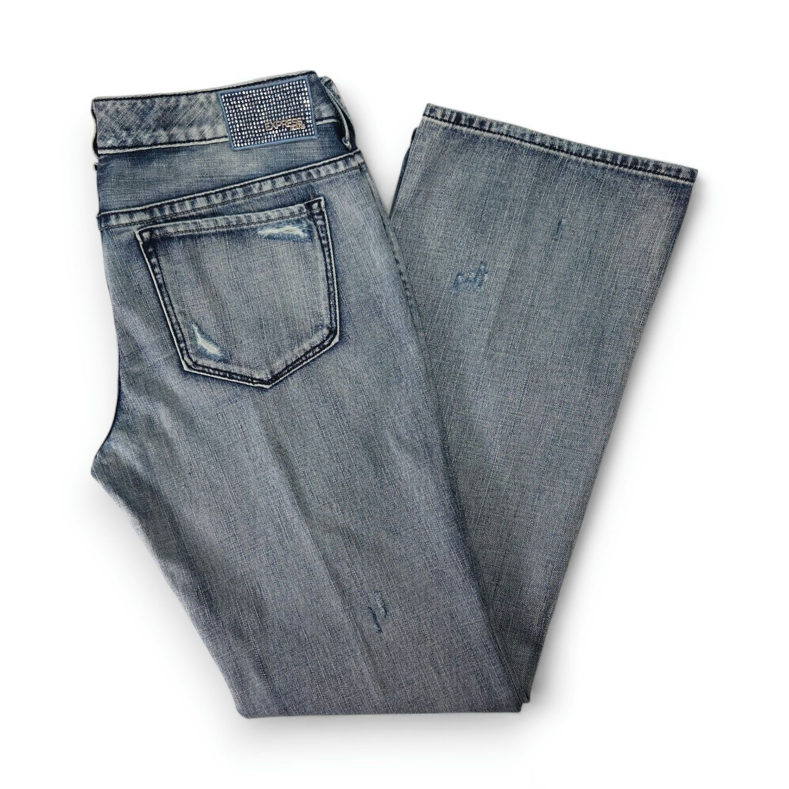 Express EUC Express Stella Bootcut Jeans Sz. 12 Studded Distressed Size 34" / US 12 / IT 48 - 1 Thumbnail