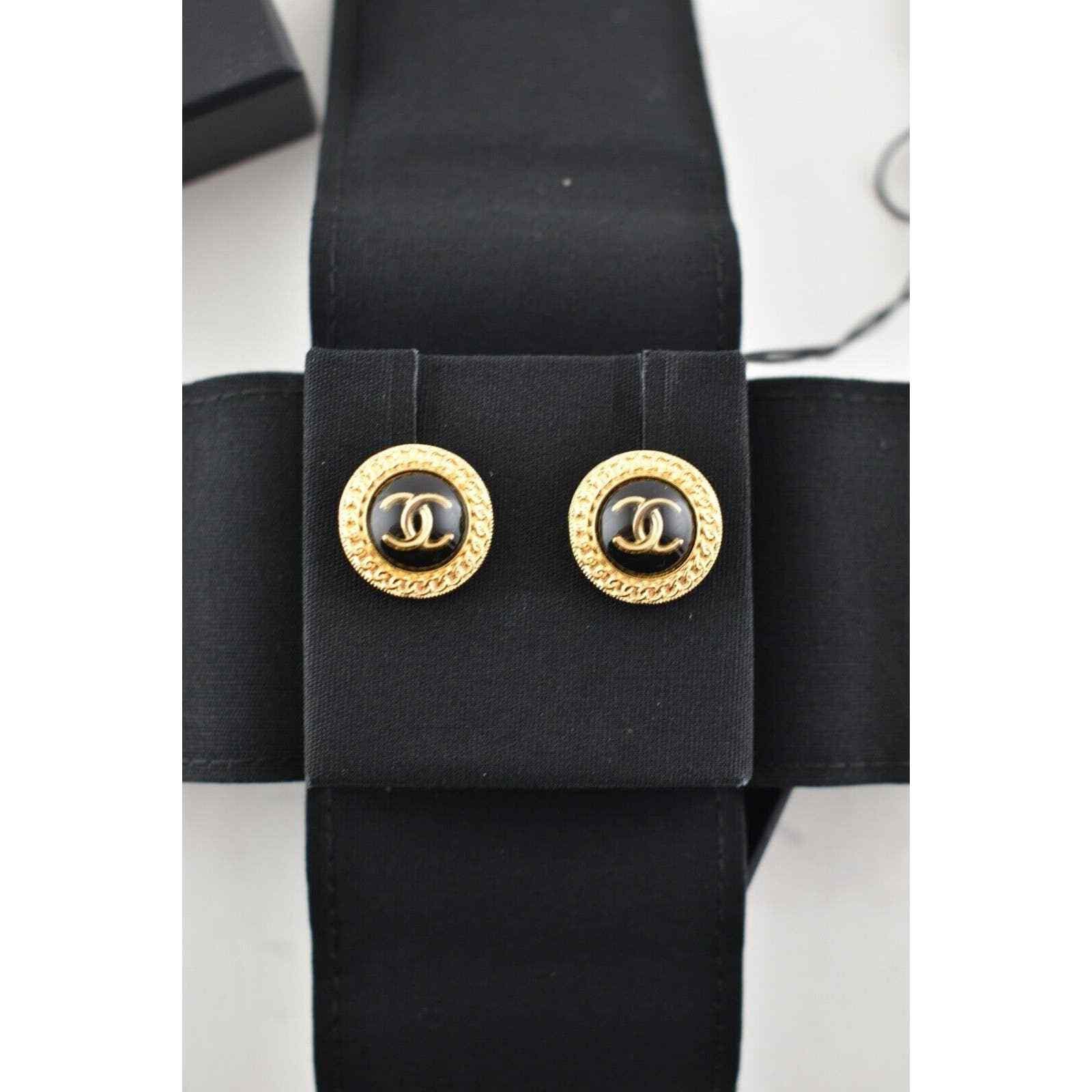 Chanel Chanel Gold Black Chain Link Dangle Statement Stud Earrings Size ONE SIZE - 8 Thumbnail