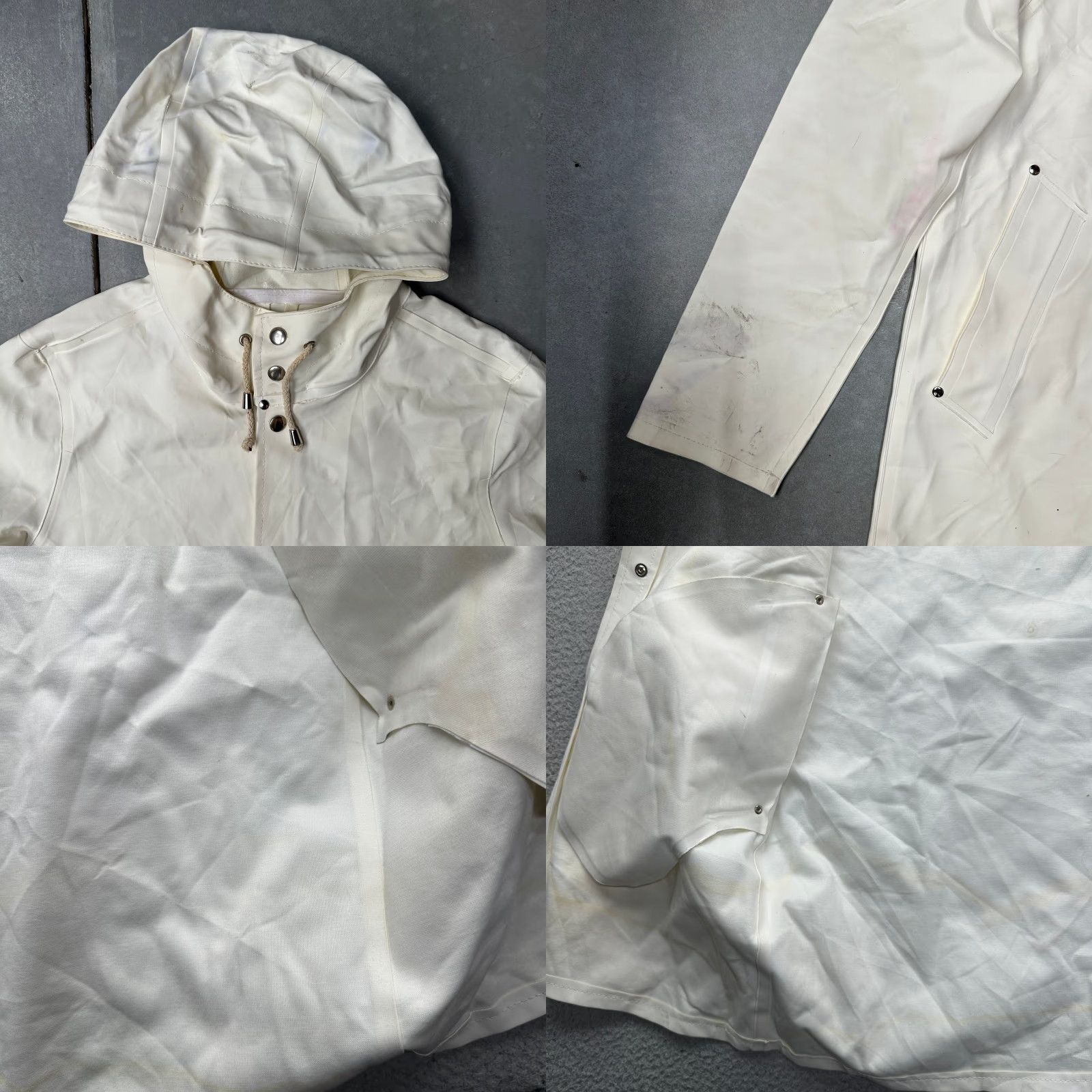Stutterheim VINTAGE Stutterheim Goteborg Coat Raincoat Womens XS White Hooded Waterproof Snap Front Coat Womens XS White Stutterheim Rain Coat Size XS / US 0-2 / IT 36-38 - 9 Thumbnail