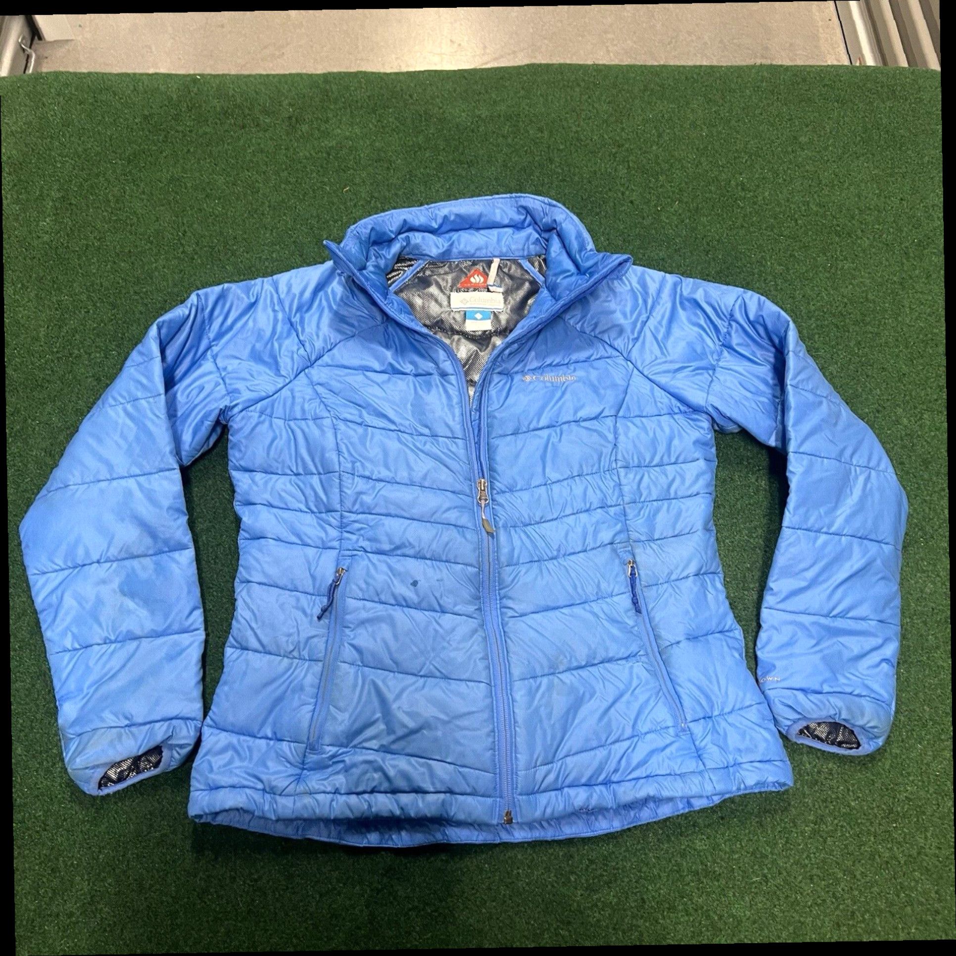 Vintage Columbia Jacket Women’s Larg Blue Full Zip Logo Omni Heat Turbo Down Puffer Coat Size L / US 10 / IT 46 - 1 Thumbnail