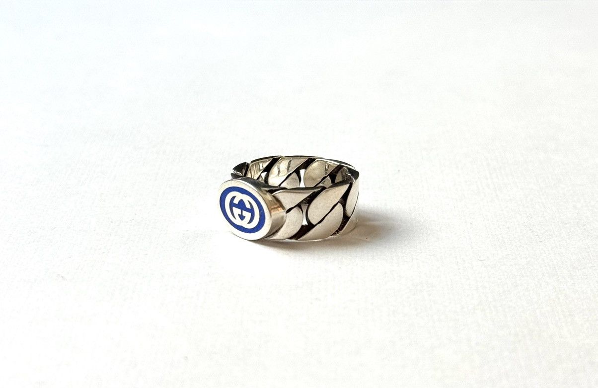 Gucci Gucci .925 Silver Thick Chain Ring Blue Size ONE SIZE - 4 Thumbnail