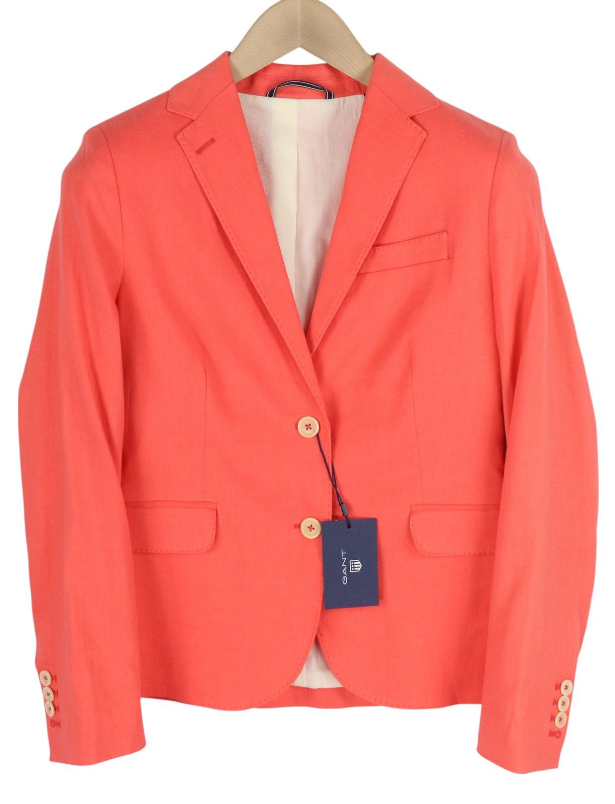 Gant EU34 Coral Linen Blend Notch Lapel Single-Breasted 85175 Size XS / US 0-2 / IT 36-38 - 1 Thumbnail