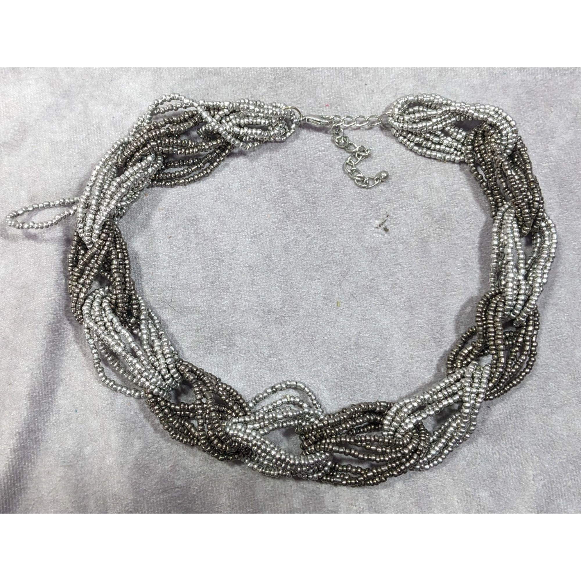Other Chunky Braided Knot Silver Tone Glass Beaded Necklace Size ONE SIZE - 8 Thumbnail
