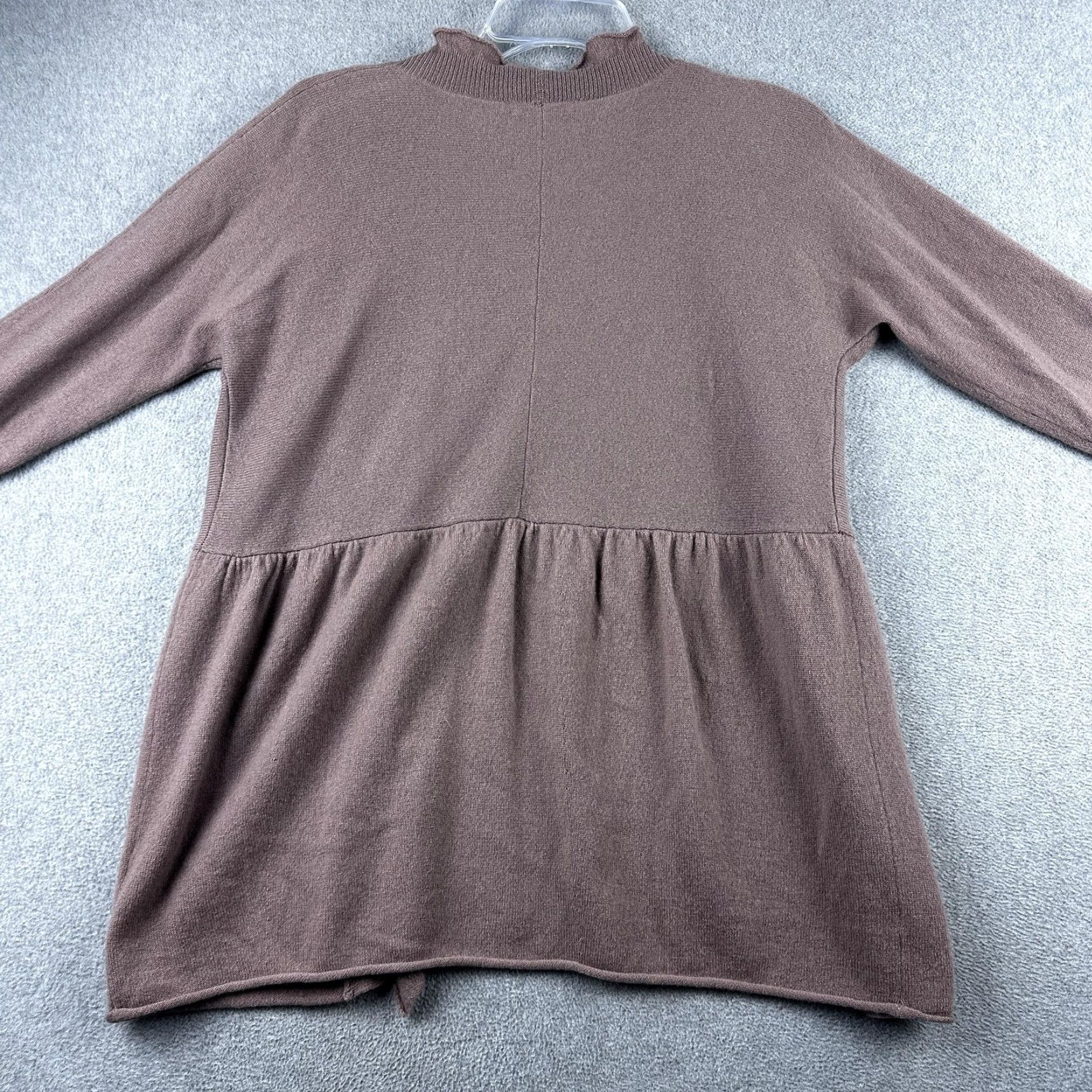 Vintage Garnet Hill Cardigan Sweater Womens Medium Brown 100% Cashmere Open Front Ruffle Knit Slim Long Sleeve Size M / US 6-8 / IT 42-44 - 6 Thumbnail