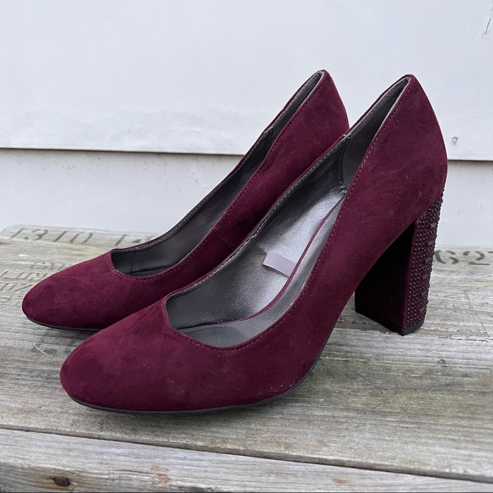 Sam Edelman Libby Edelman Le Shelby Wine Maroon Studded Block Heels 8 Size US 8 / IT 38 - 3 Thumbnail