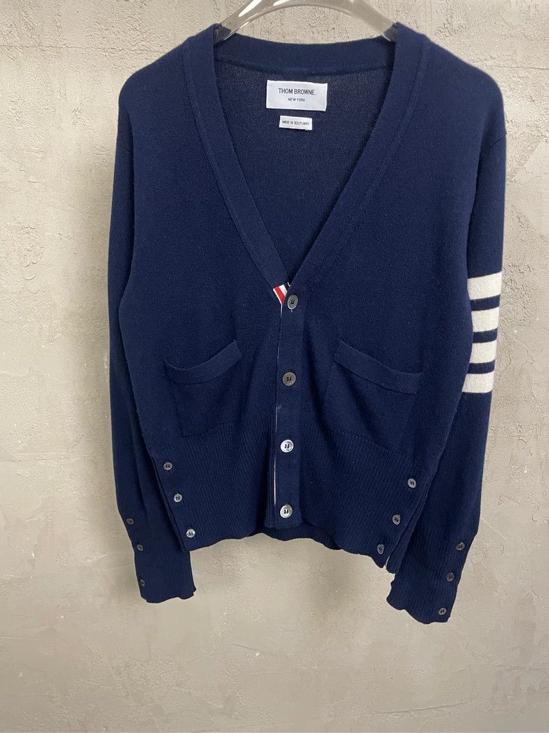 Thom Browne Thom browne Dark blue four-striped cashmere cardigan jacket Size US S / EU 44-46 / 1 - 3 Thumbnail
