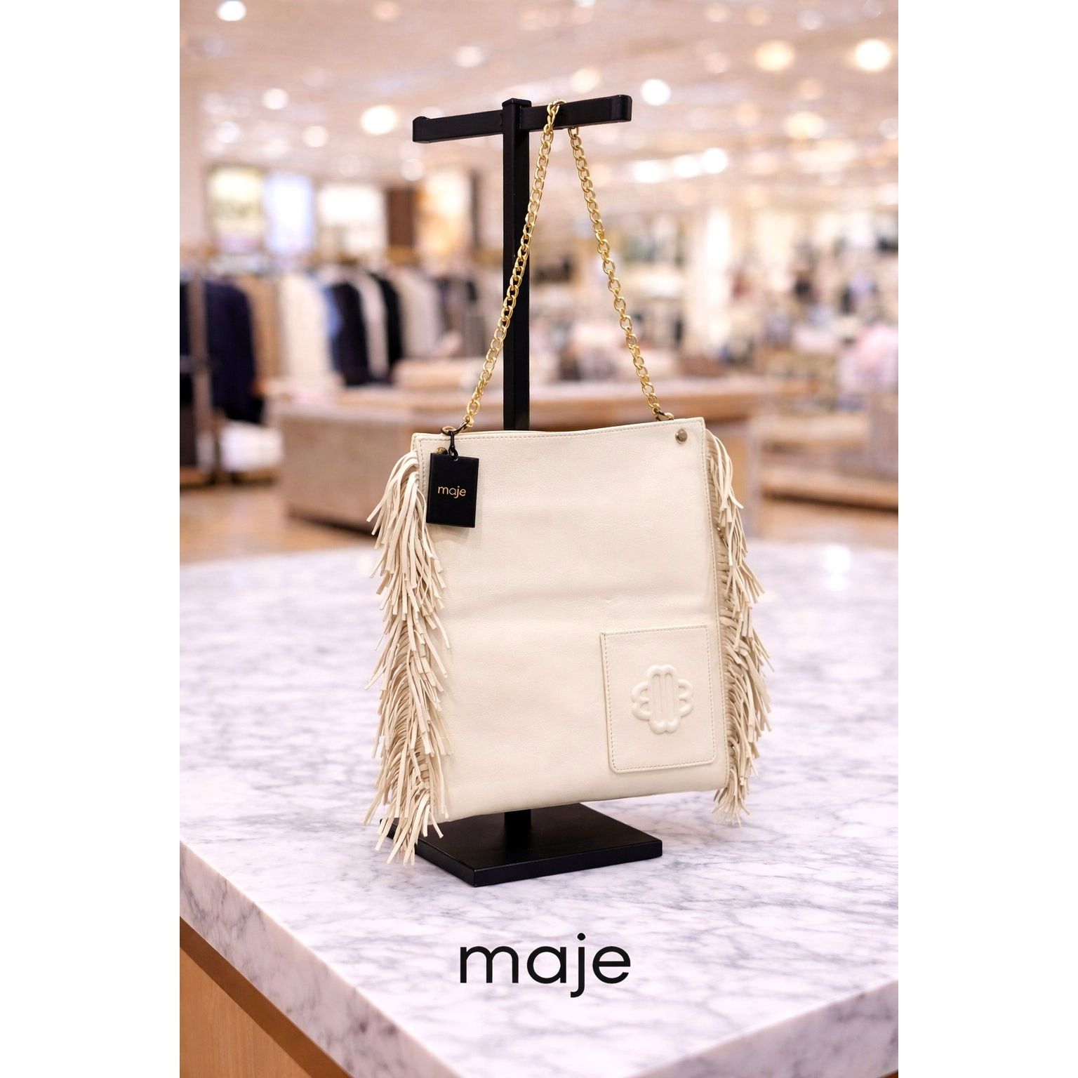 Maje Maje Clover Fringed Leather Bag Vanilla Ecru 14.5" x 12" Size ONE SIZE - 1 Thumbnail