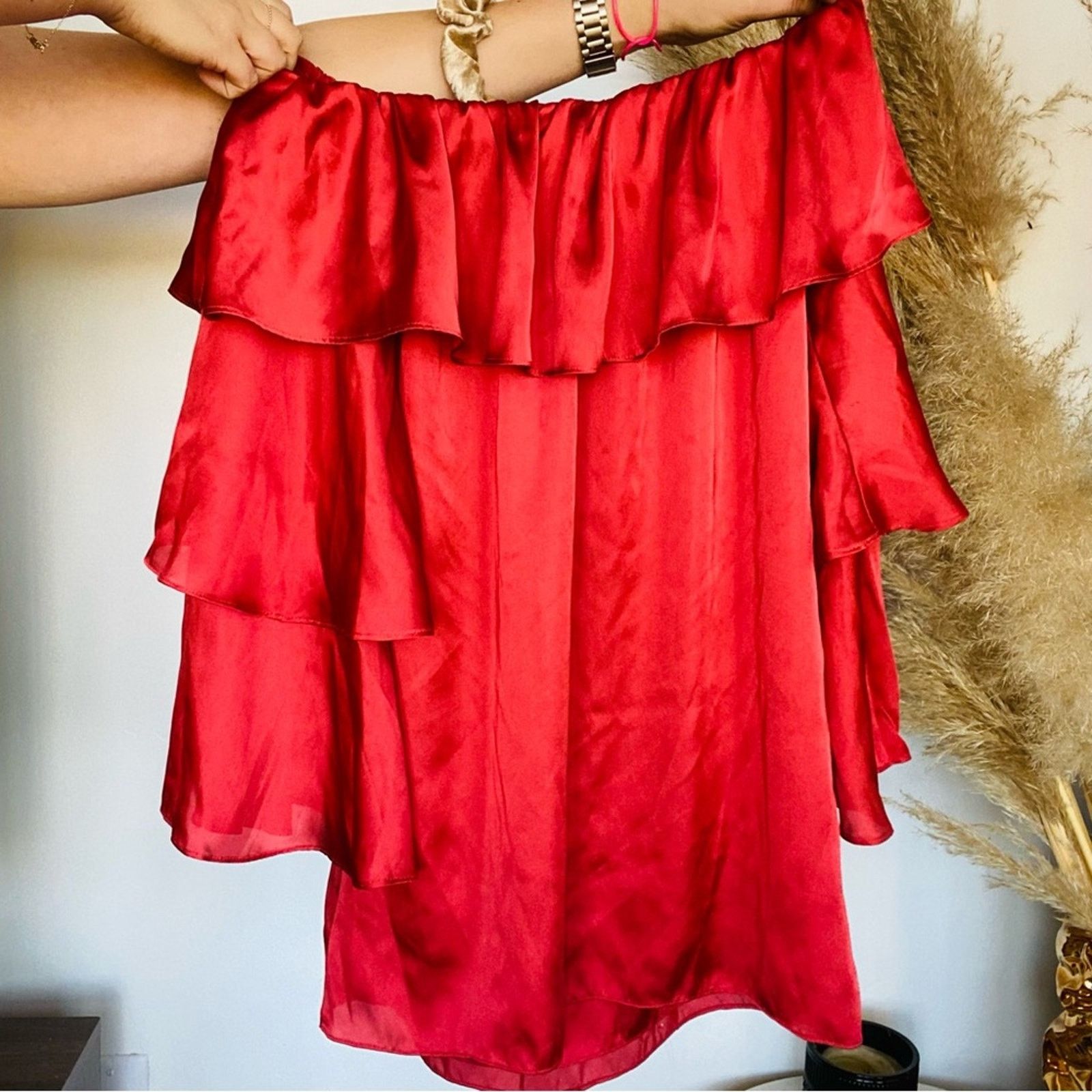 Nordstrom LOVERS + FRIENDS REVOLVE Rust Red Silky Ruffle Mini Dress S Size S / US 4 / IT 40 - 4 Thumbnail