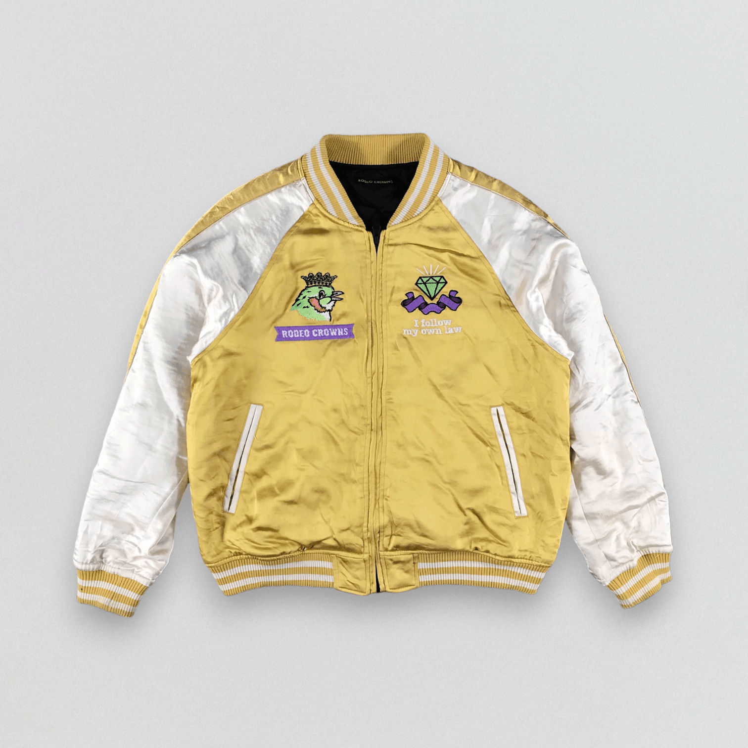 image of Sukajan Souvenir Jacket Rodeo Crowns Sukajan Satin Jacket in Yellow, Men's (Size Medium)