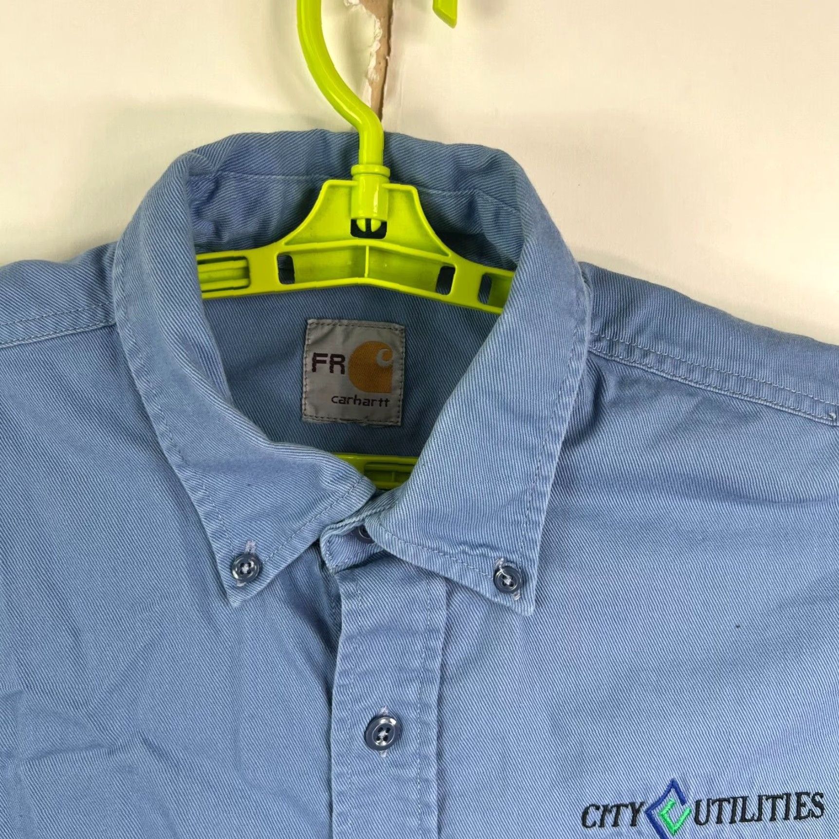 Carhartt Carhartt Button-Up Shirt Fr City Utilities XL Blue Cotton Twill Long Sleeve Fire-Resistant Workwear Size US XL / EU 56 / 4 - 4 Thumbnail