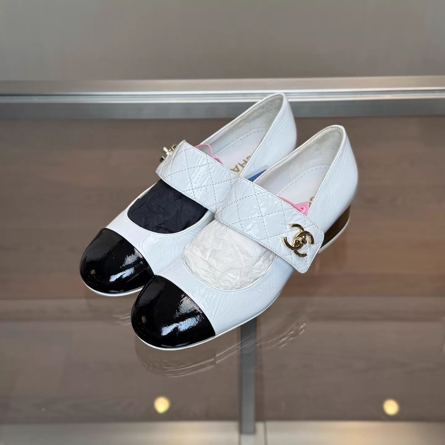 Chanel Chanel B&W Buckle Mary Janes 37.5 NIB Size US 7 / IT 37 - 1 Thumbnail