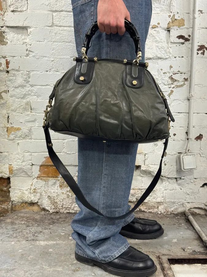 Gucci 2000s Gucci Dark Green & Black Eroded Bamboo Handle Bag Size ONE SIZE - 3 Thumbnail