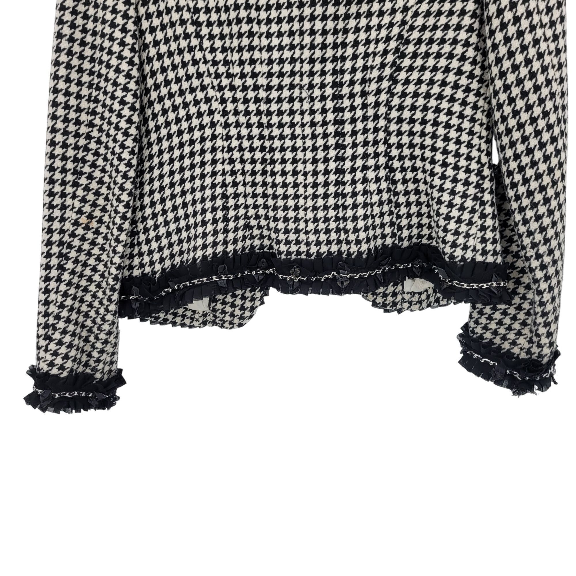 White House Black Market WHBM Womens Wool Blend Houndstooth Blazer Sz 2 Ruffle Chain Size XS / US 0-2 / IT 36-38 - 11 Thumbnail