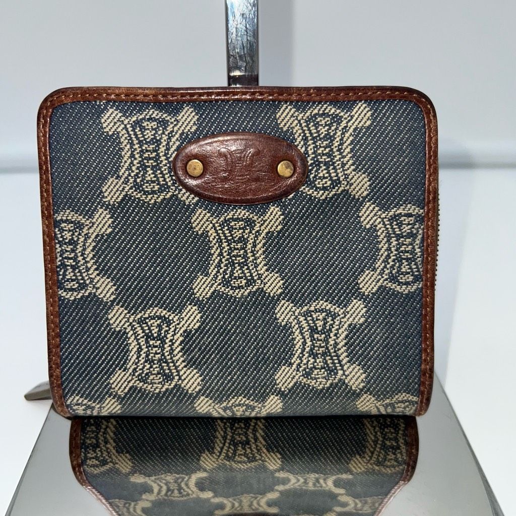 image of Celine Vintage Bifold Denim Wallet See Pics in Blue, Women's