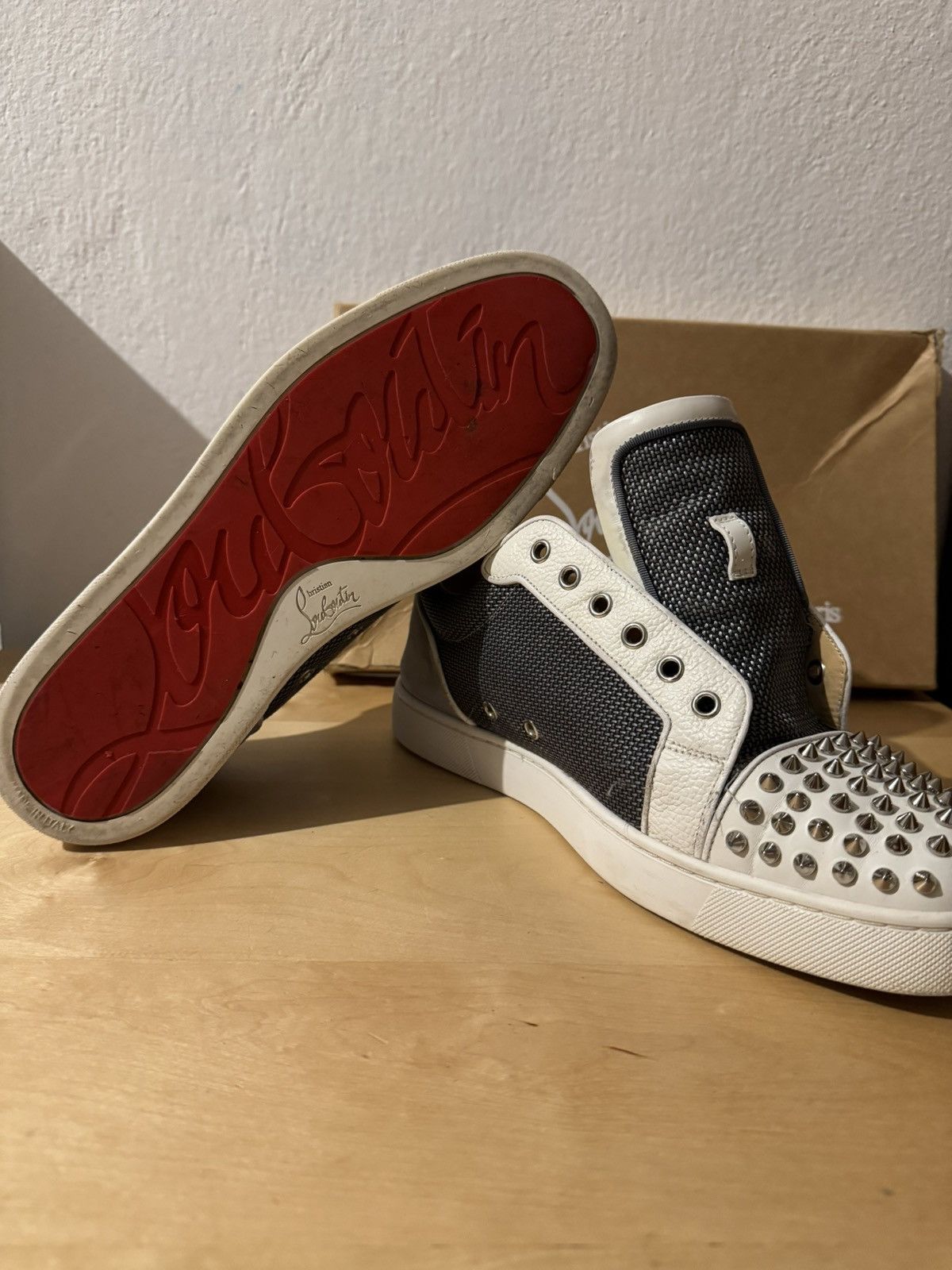 Christian Louboutin Junior Spikes White Grey Blue Size US 11 / EU 44 - 1 Thumbnail