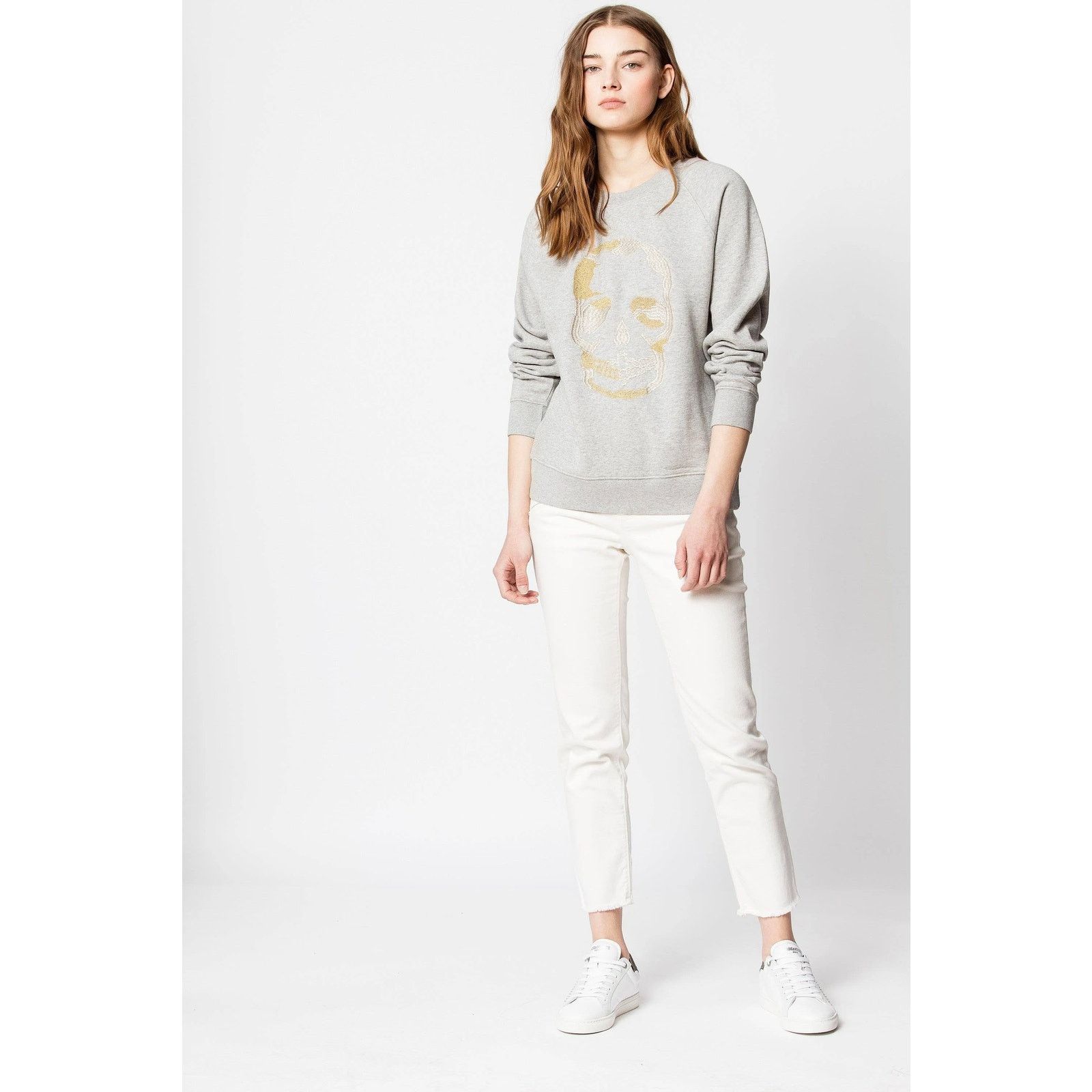 image of Zadig Voltaire Zadig & Voltaire Skull Sweatshirt Crew Neck Metallic Gray S in Grey, Women's (Size S