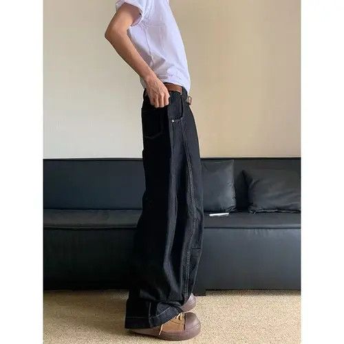 Other Black Washed Vintage Wide Leg Straight Jeans Size US 32 / EU 48 - 5 Thumbnail