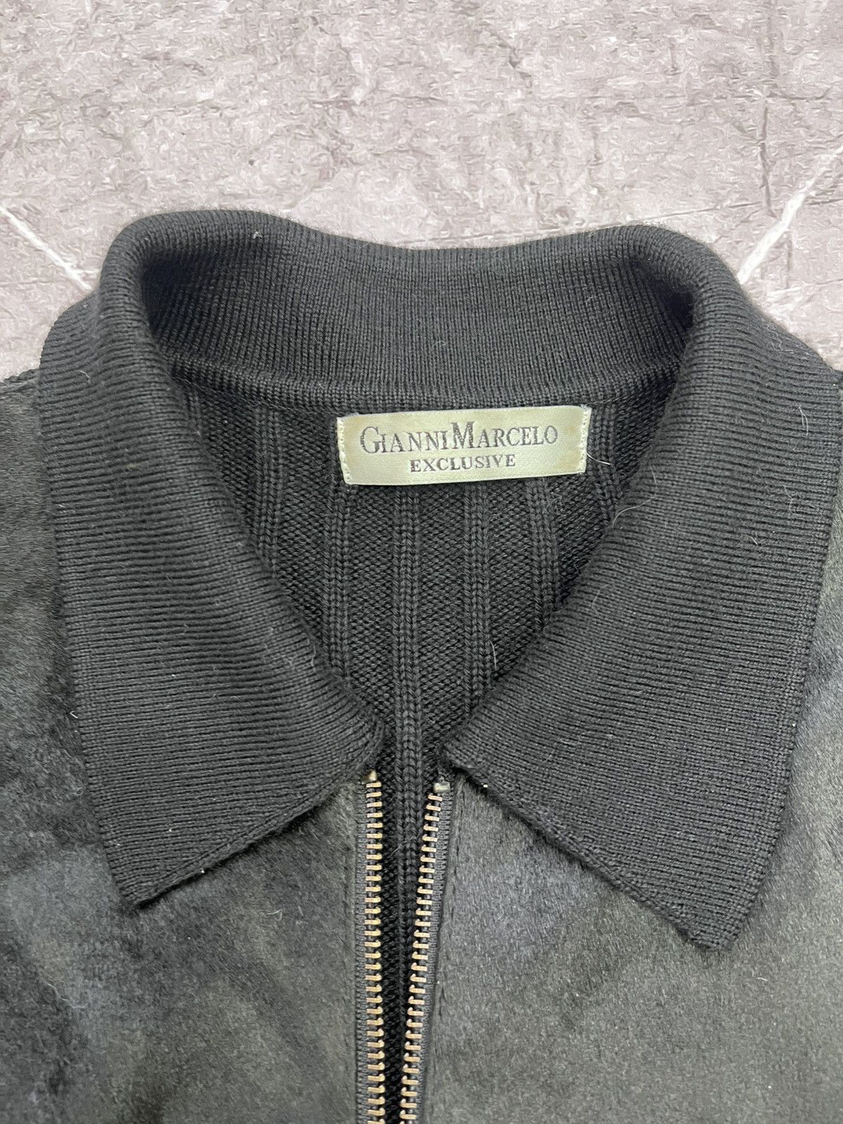 Designer × Le Grande Bleu (L.G.B.) × Vintage BLACK ZIP Y2K knited avant garde sweater COW LEATHER Size US L / EU 52-54 / 3 - 5 Thumbnail
