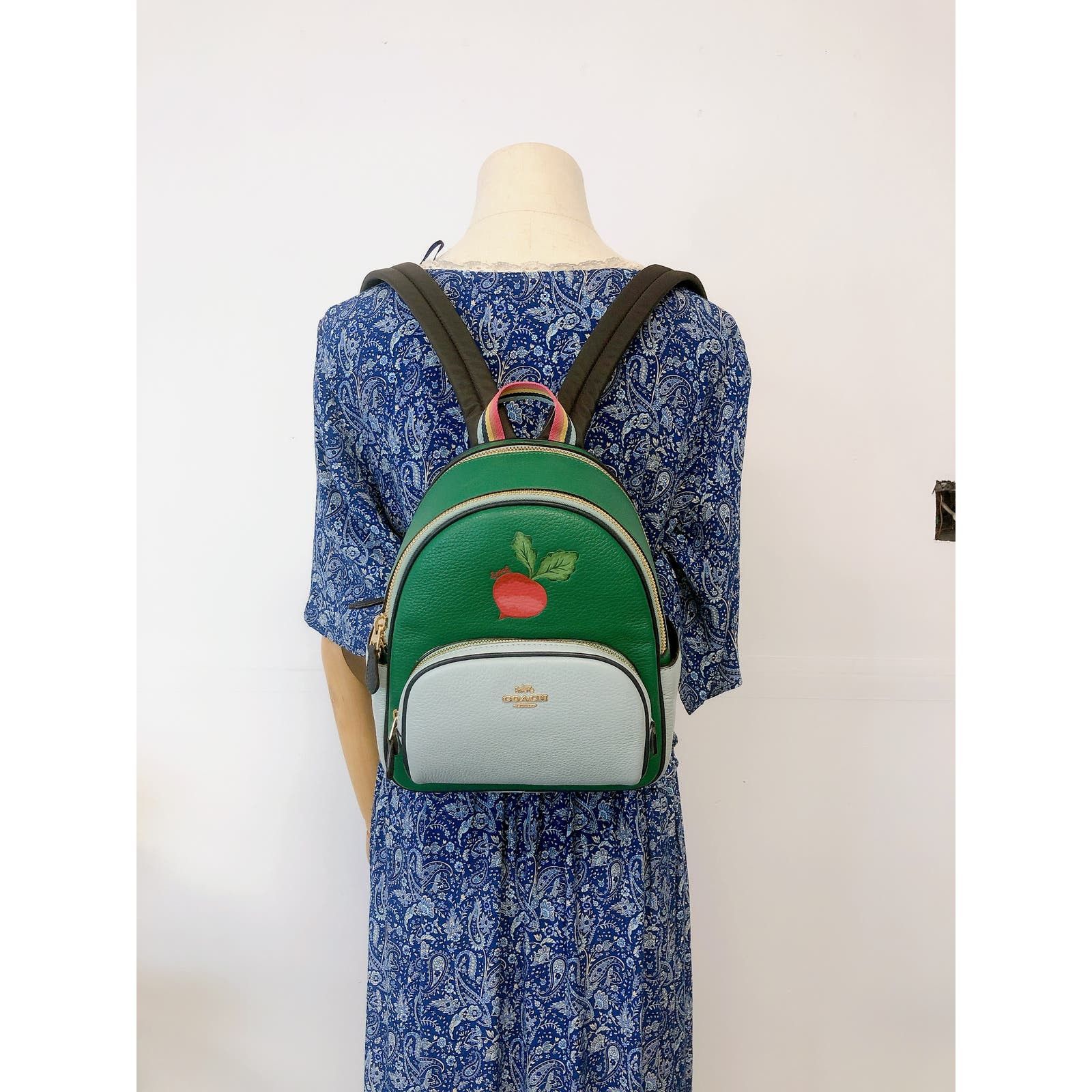 image of Coach C8259 Mini Court Backpack With Radish In Green, Women's