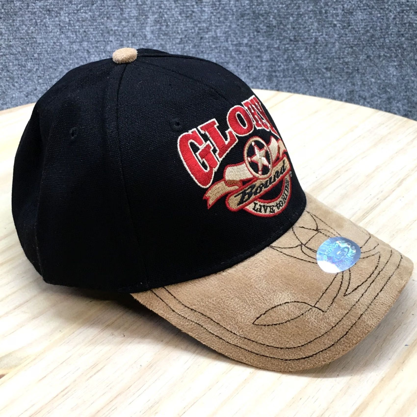 Vintage Capsmith Glory Bound Live To Ride Biker Baseball Cap Hat Mens OS Black Beige Embrodered Size ONE SIZE - 2 Thumbnail